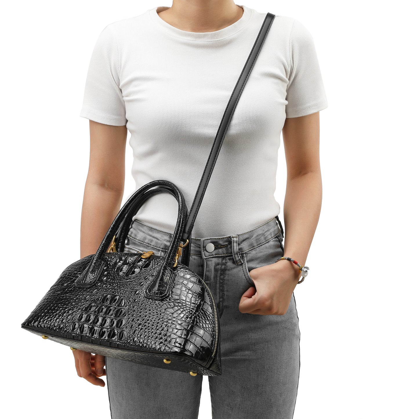 Tiffany & Fred Alligator Embossed Leather Bowling/Shoulder Bag