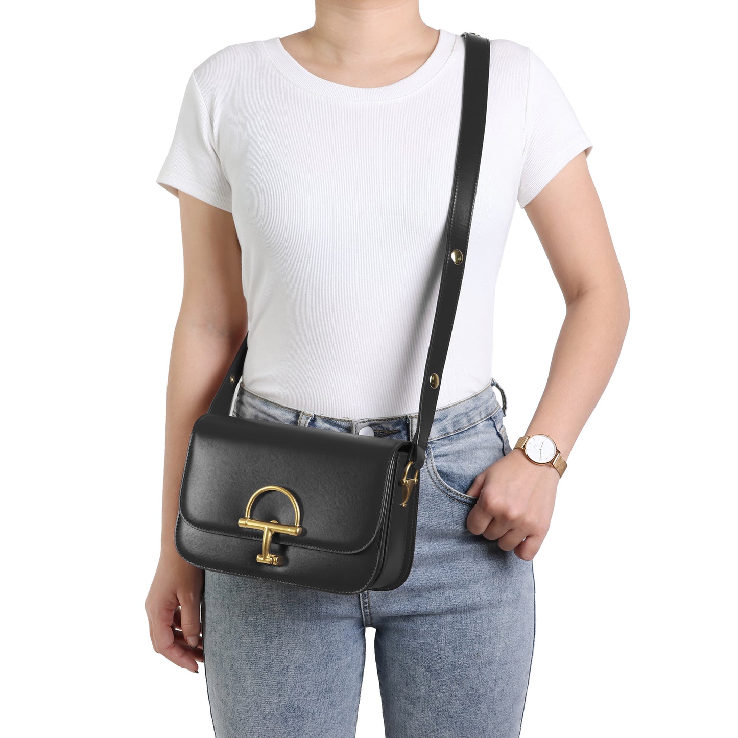 Smooth Leather Flap Crossbody Bag with Statement Turn-Lock Hardware