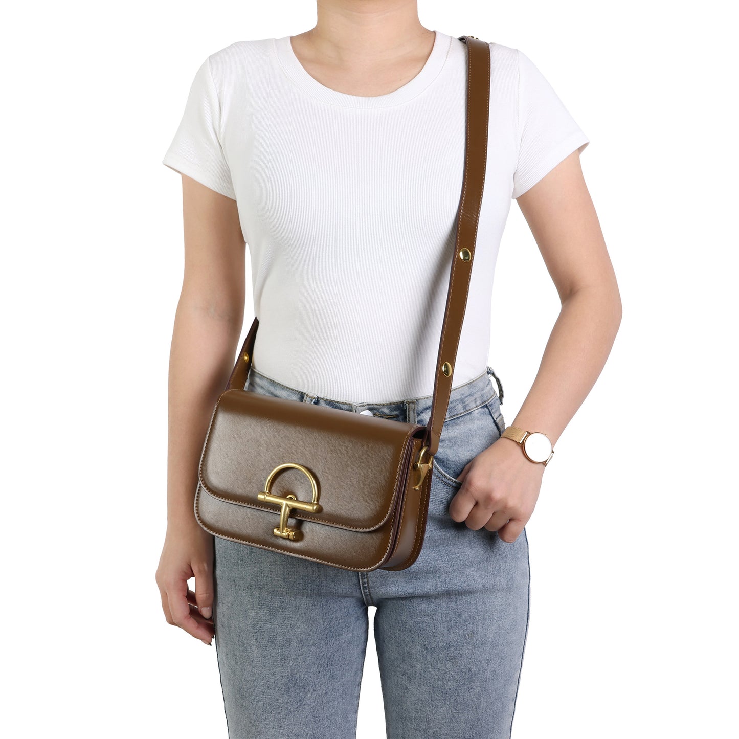 Smooth Leather Flap Crossbody Bag with Statement Turn-Lock Hardware