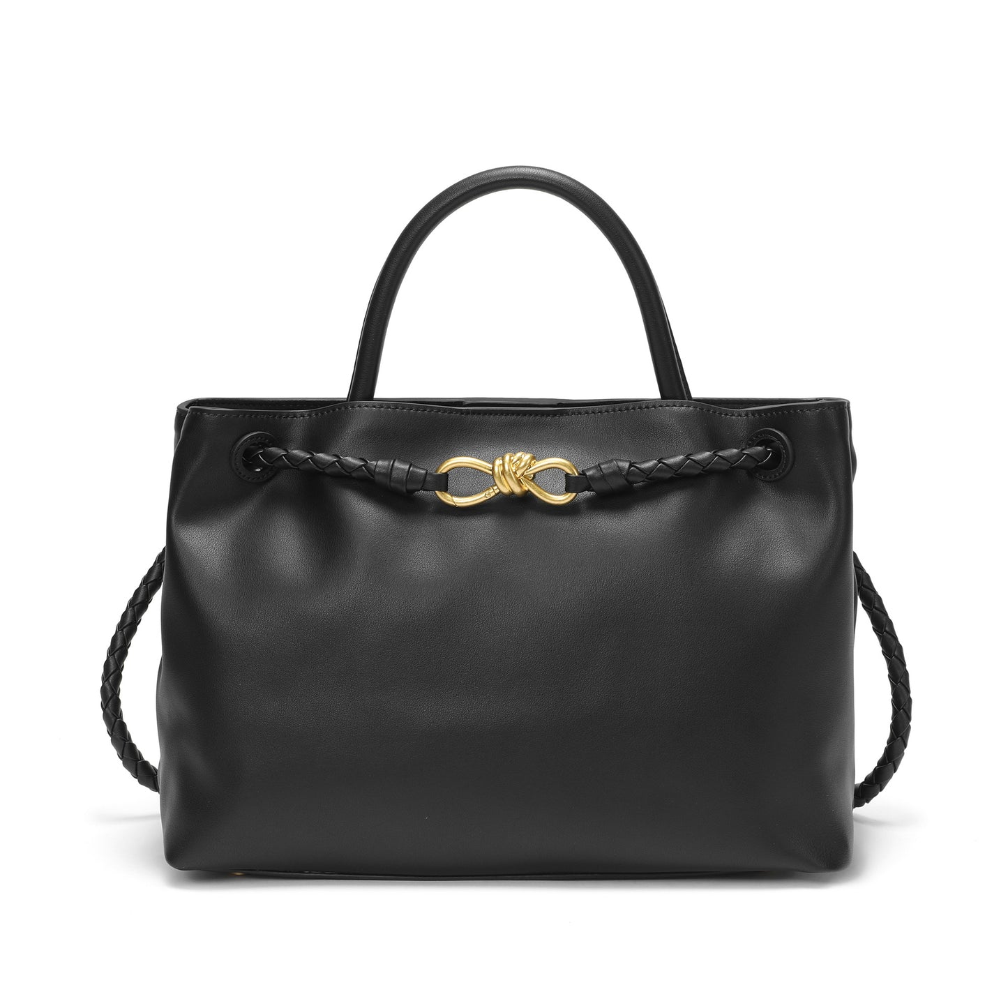 Classic Elegance Tote Bag with Braided Leather Details