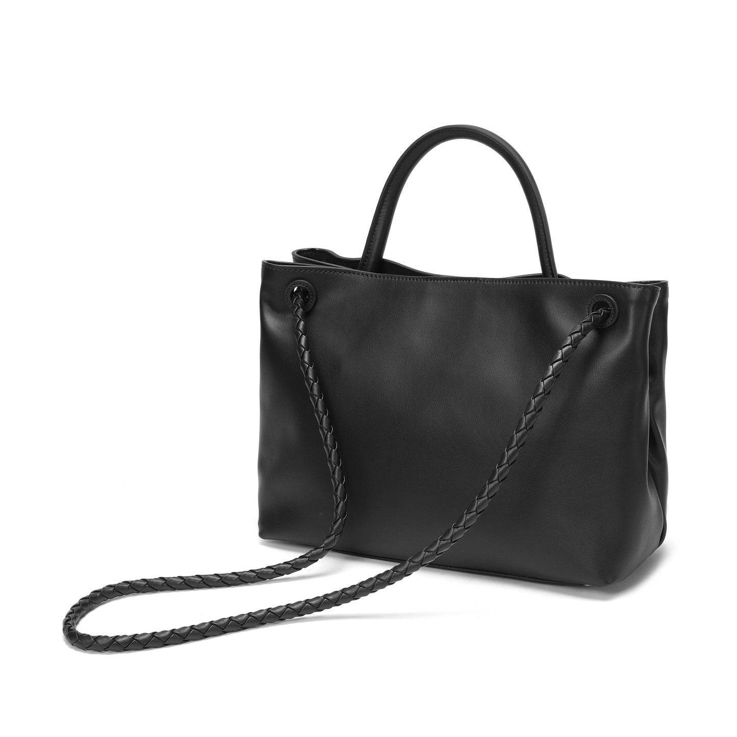 Classic Elegance Tote Bag with Braided Leather Details