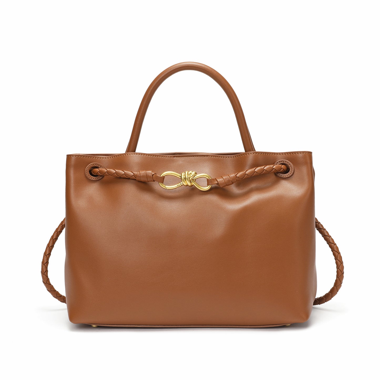 Classic Elegance Tote Bag with Braided Leather Details