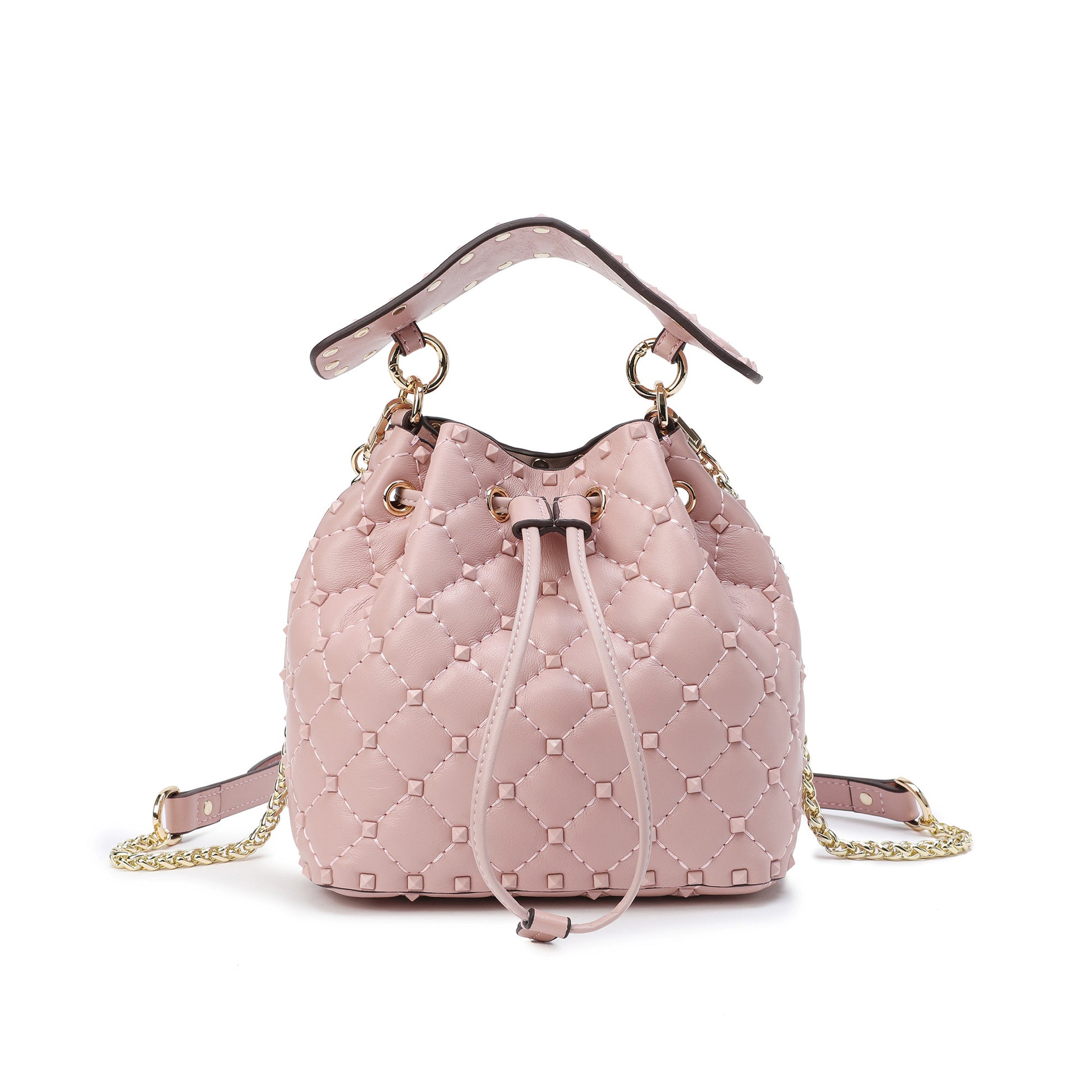 Quilted Studded Lambskin Drawstring Shoulder Bag – Tiffany & Fred