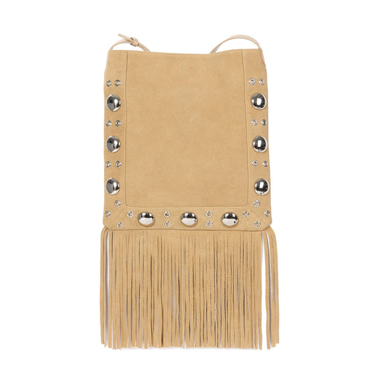 Studded Suede Fringe Crossbody Bag