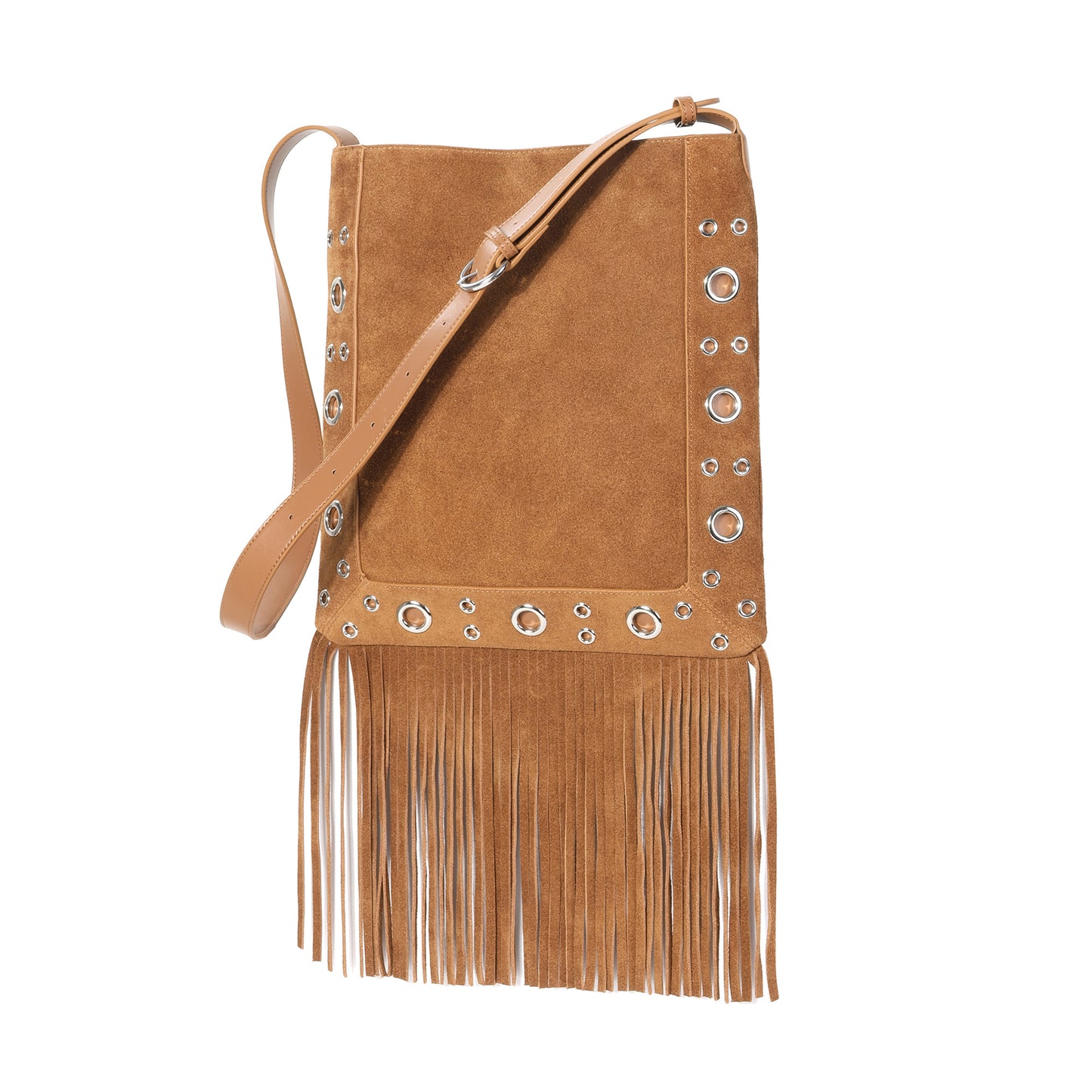 Studded Suede Fringe Crossbody Bag