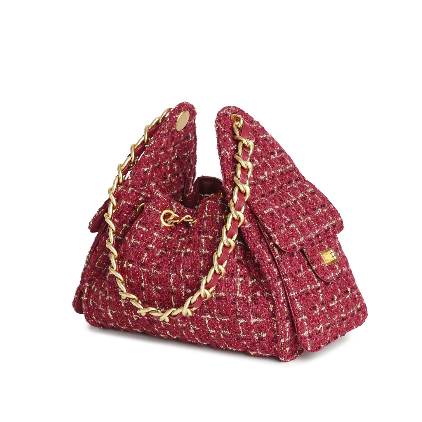 Tweed Shoulder Bag with Chain Strap