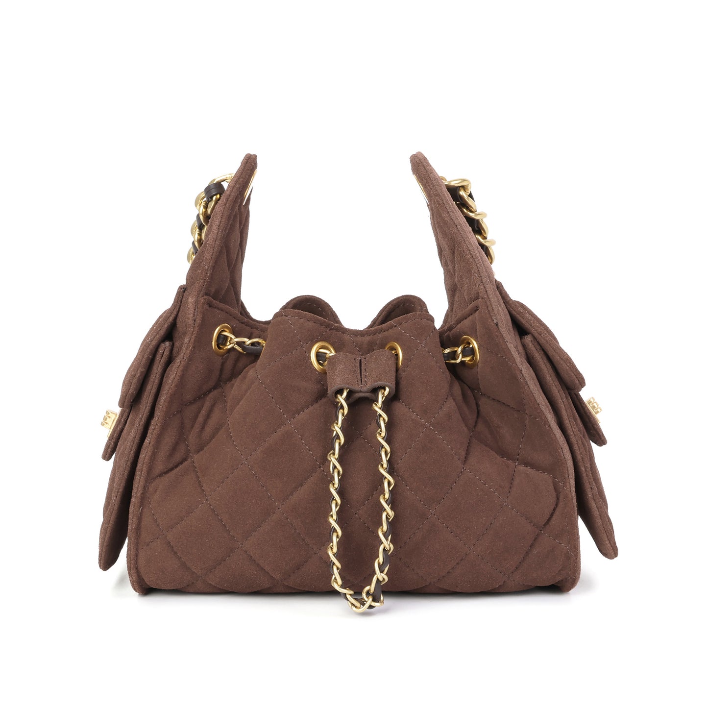 Soft Quilted Suede Shoulder Bag with Chain Detail