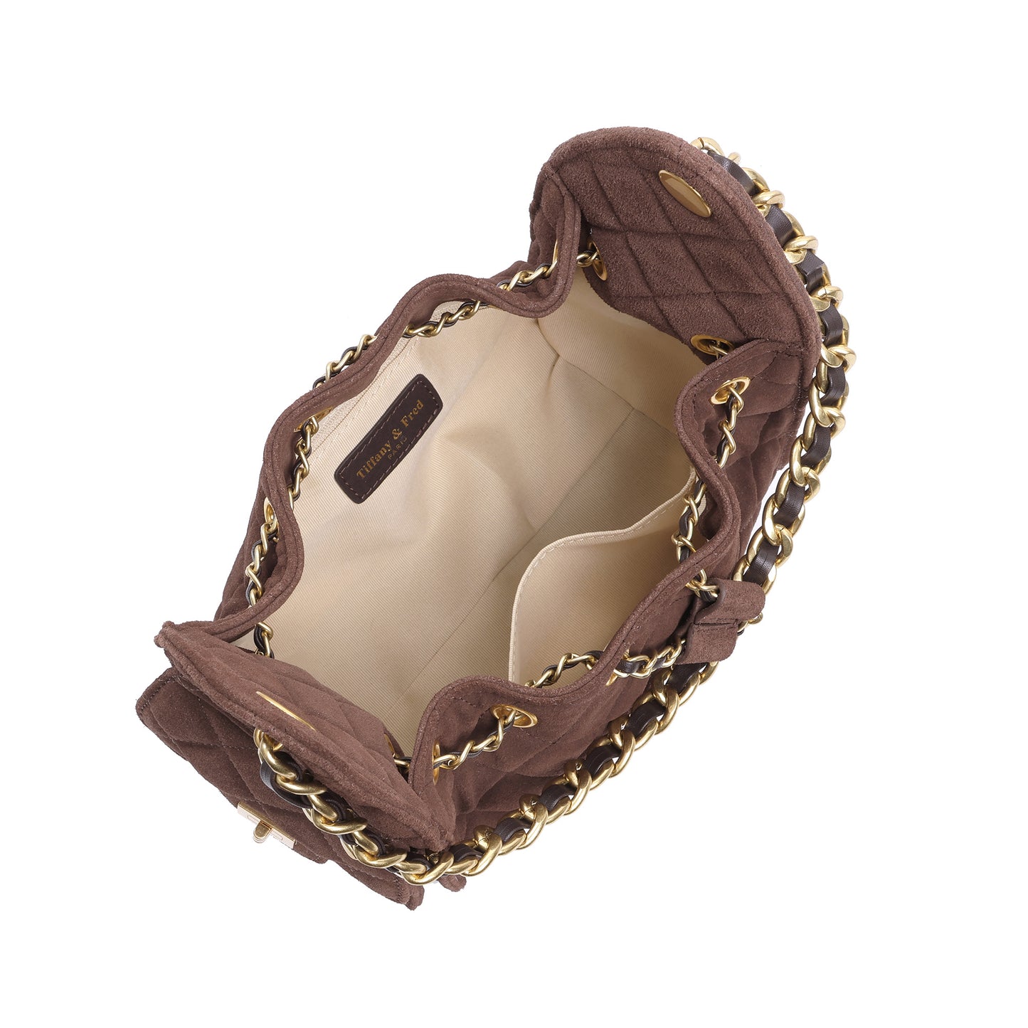 Soft Quilted Suede Shoulder Bag with Chain Detail