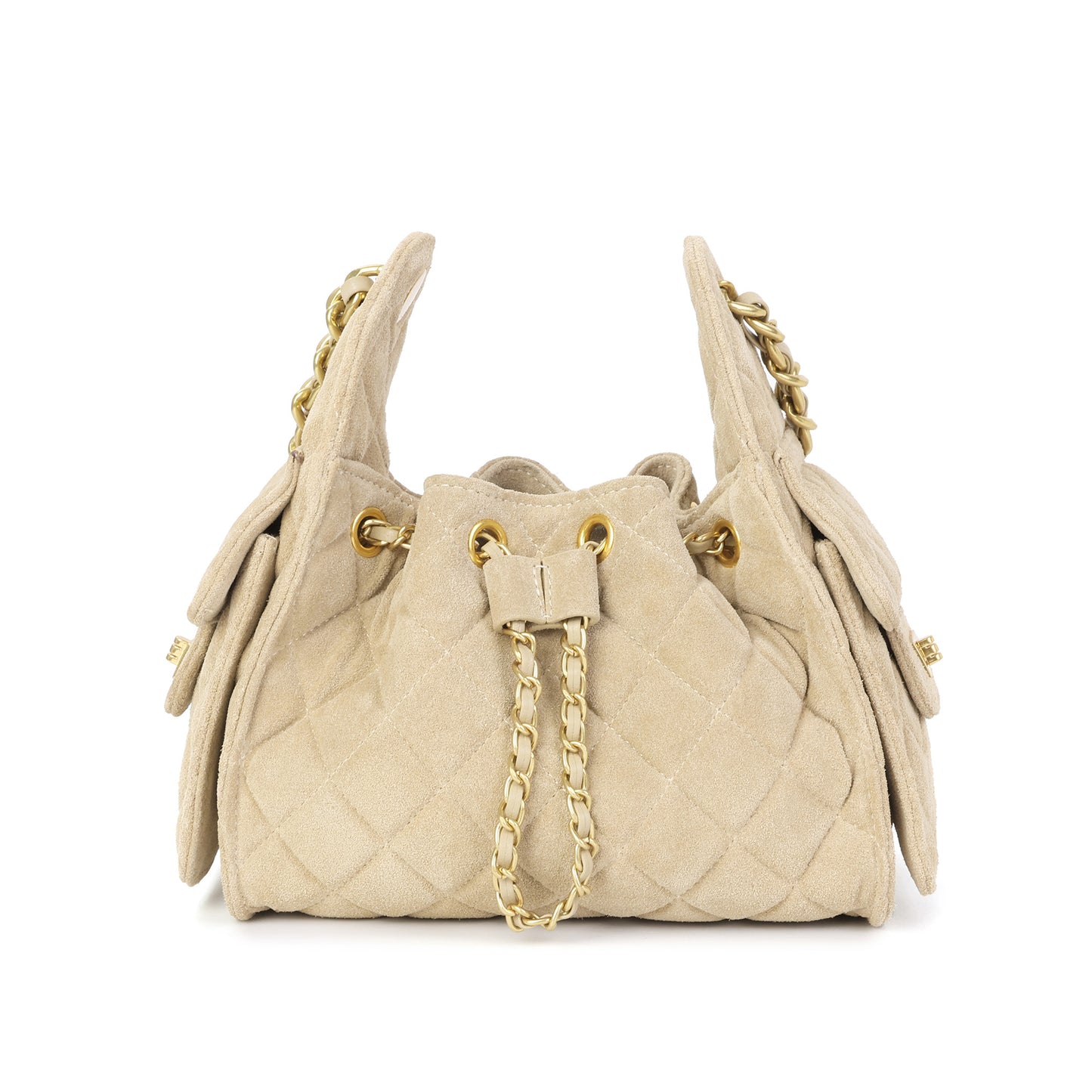Soft Quilted Suede Shoulder Bag with Chain Detail