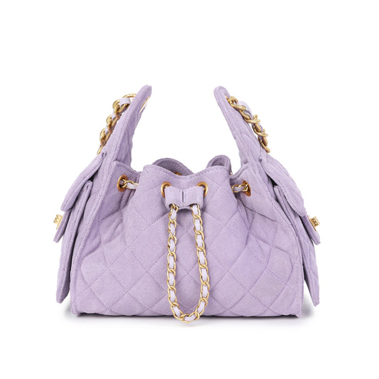 Soft Quilted Suede Shoulder Bag with Chain Detail