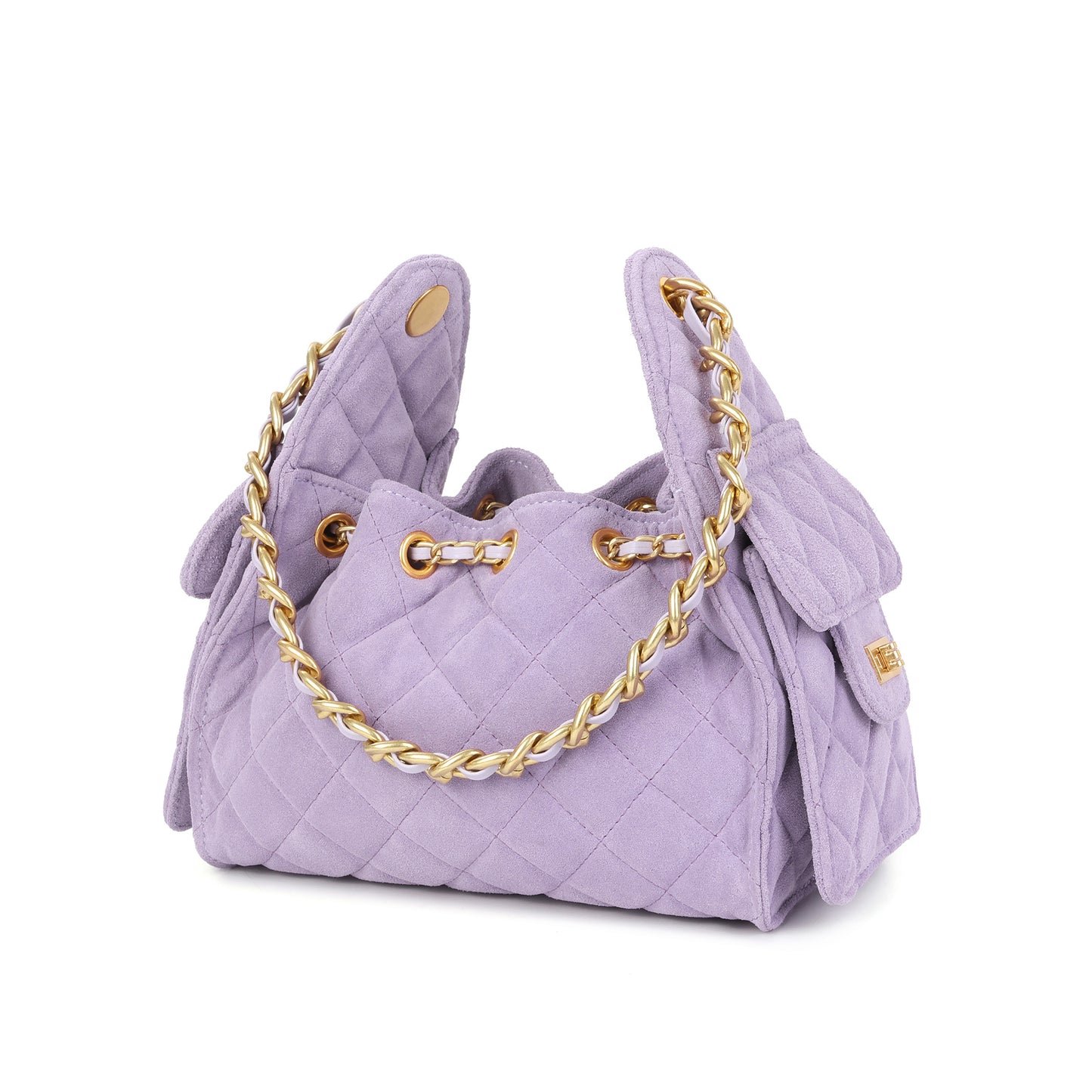Soft Quilted Suede Shoulder Bag with Chain Detail