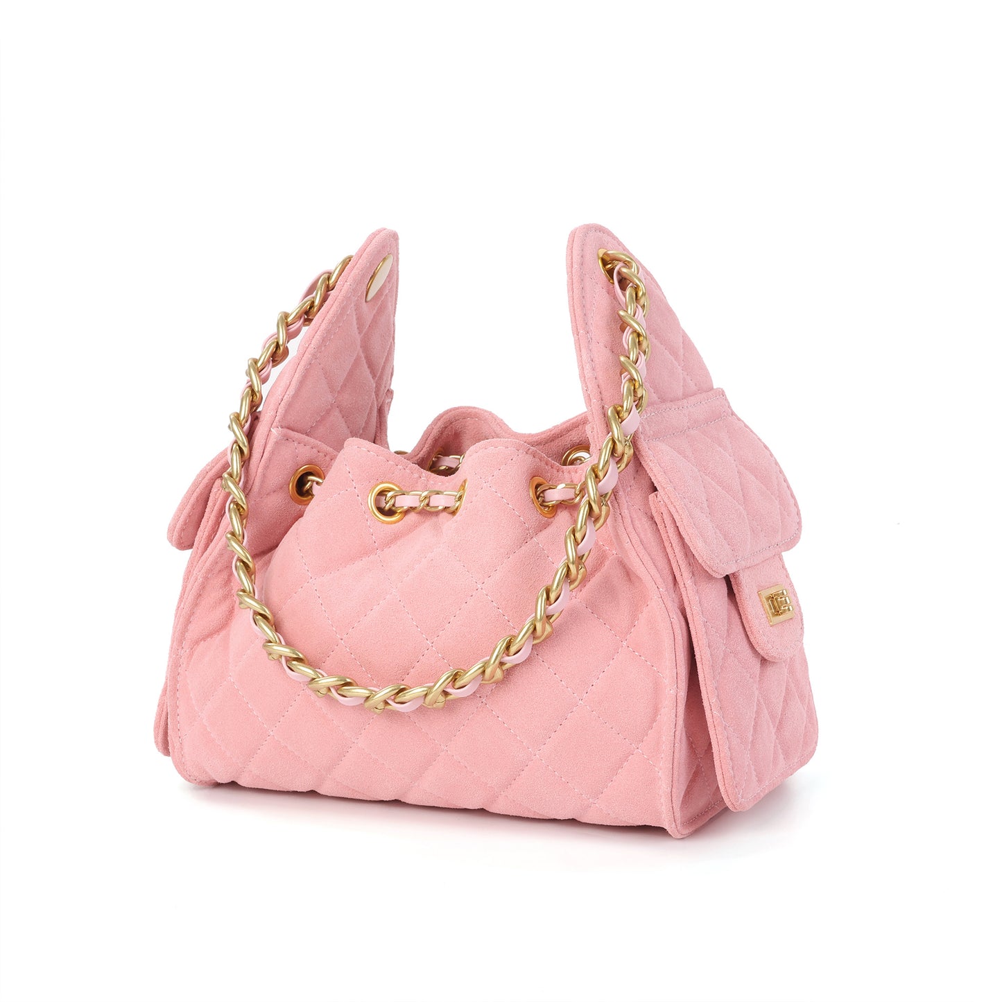 Soft Quilted Suede Shoulder Bag with Chain Detail