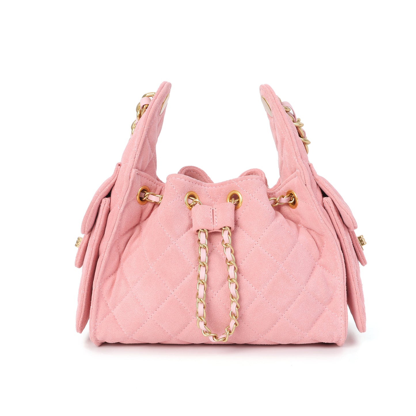 Soft Quilted Suede Shoulder Bag with Chain Detail