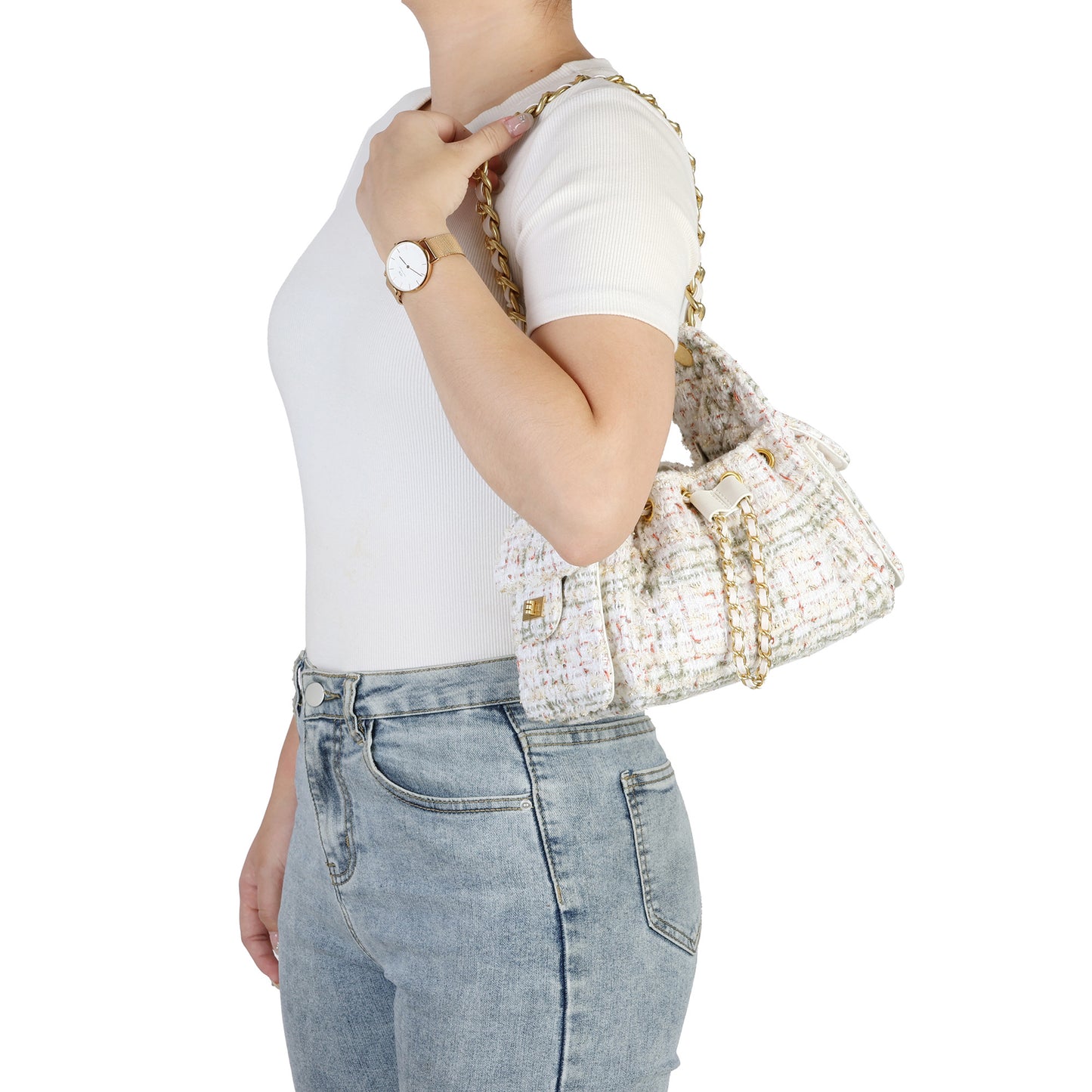 Tweed Shoulder Bag with Chain Strap