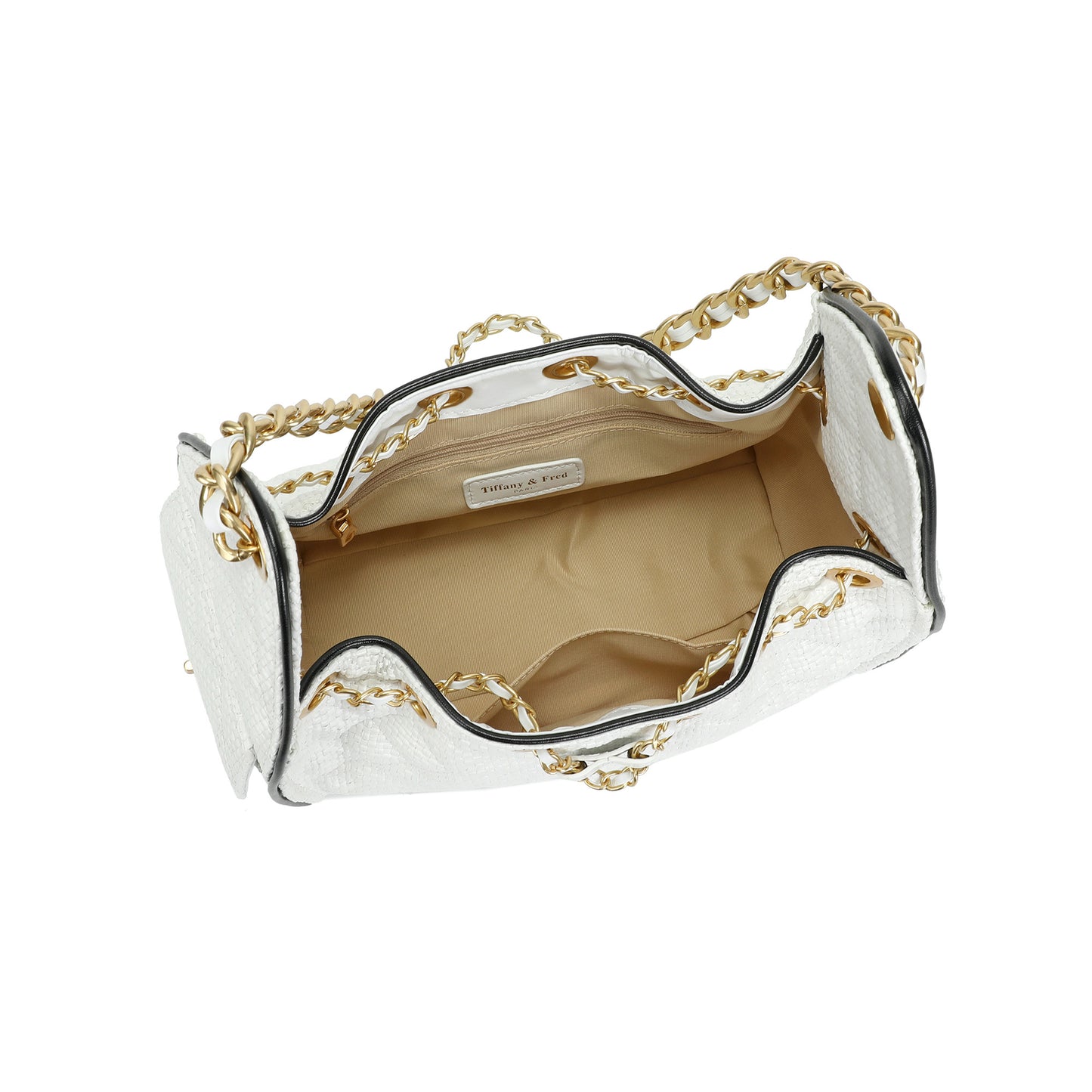 Woven Raffia & Leather Chain Shoulder Bag