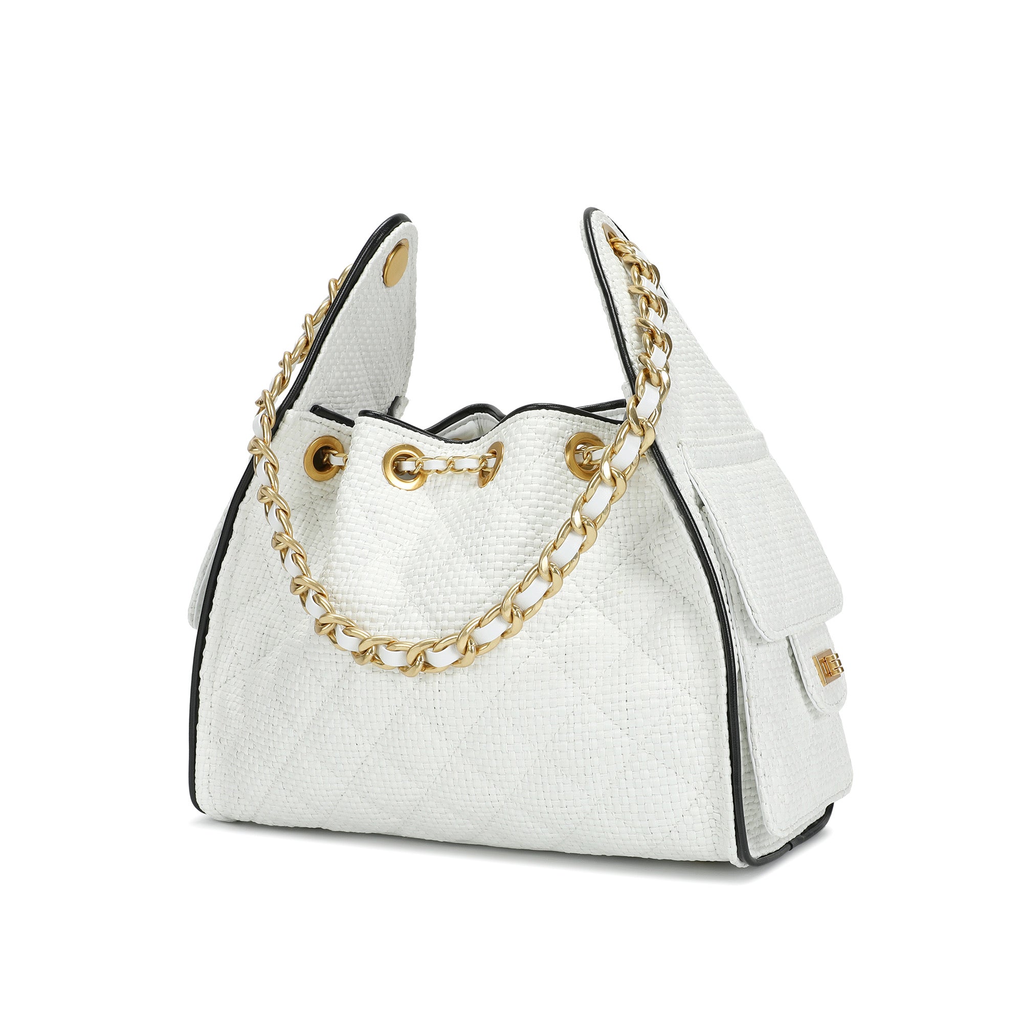 self service  (F) NO.42 シュリンク包装未開封　貴重 Woven Canvas Shoulder Bag with Sheepskin Leather Trim – Tiffany