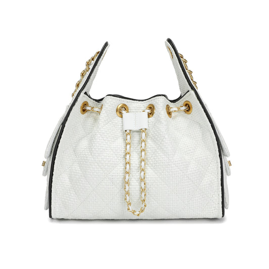 Woven Raffia & Leather Chain Shoulder Bag