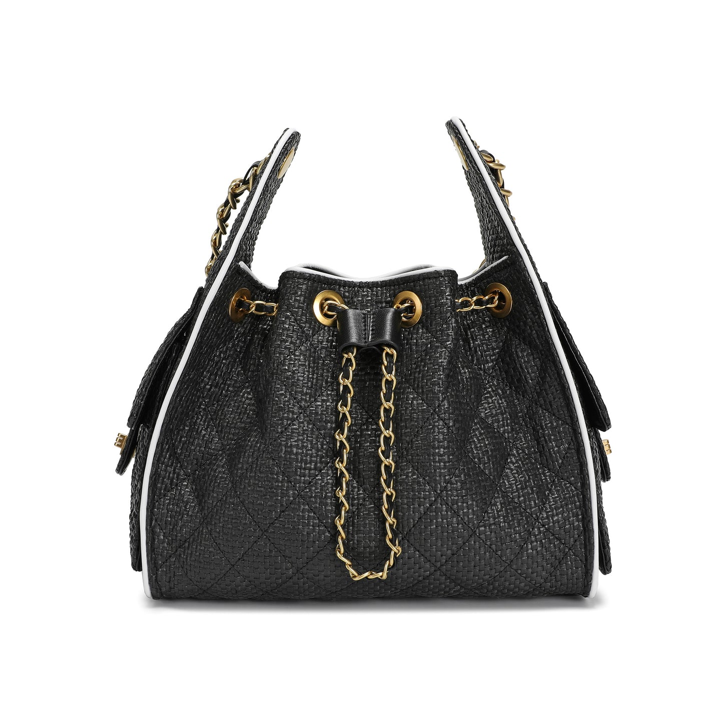 Woven Raffia & Leather Chain Shoulder Bag