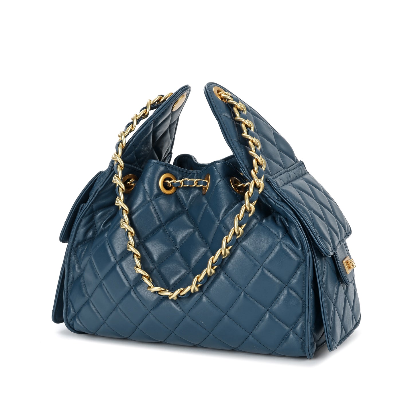 Quilted Sheepskin Leather Shoulder Bag with Chain Strap