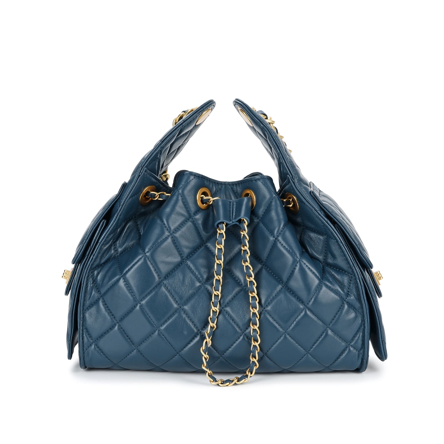 Quilted Sheepskin Leather Shoulder Bag with Chain Strap