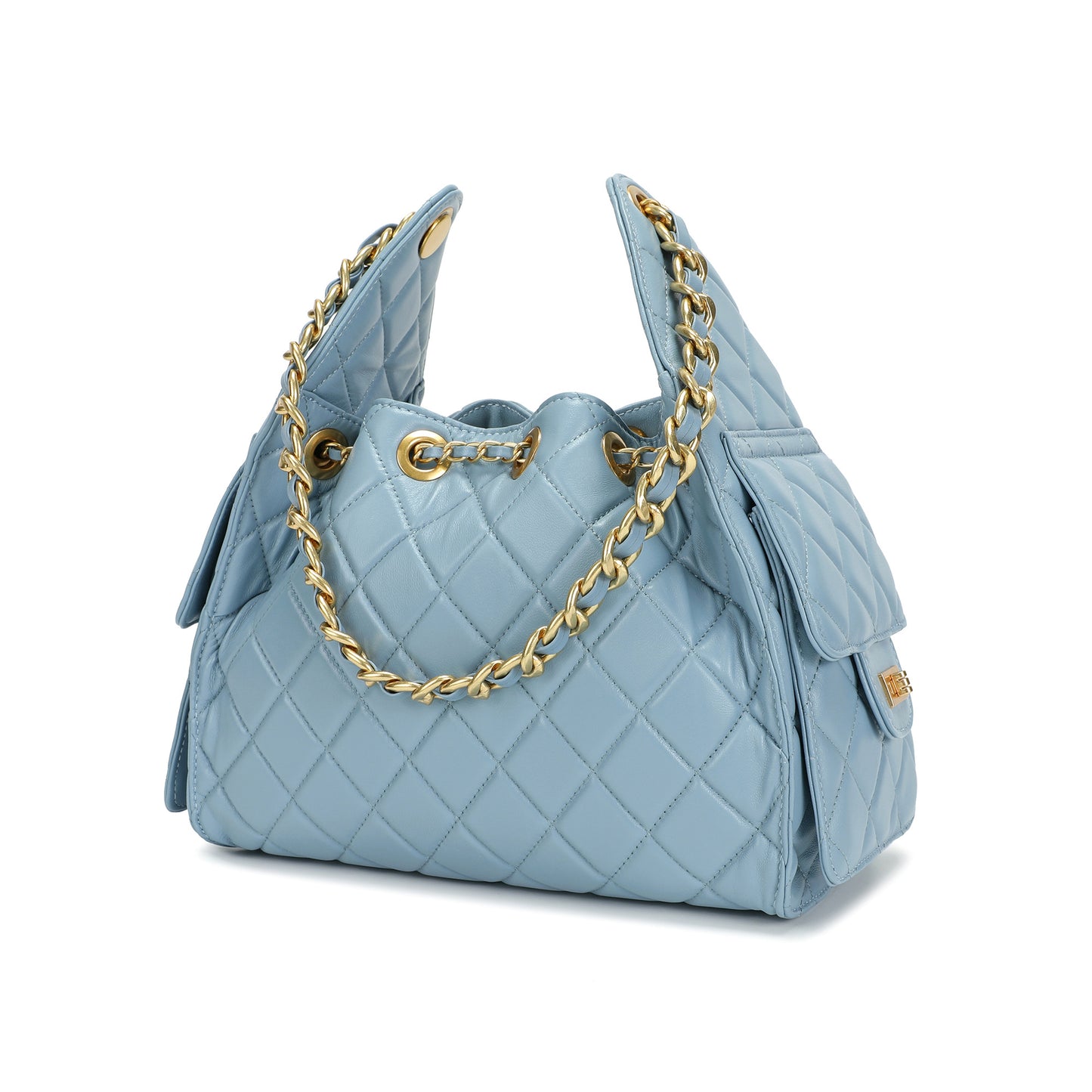 Quilted Sheepskin Leather Shoulder Bag with Chain Strap
