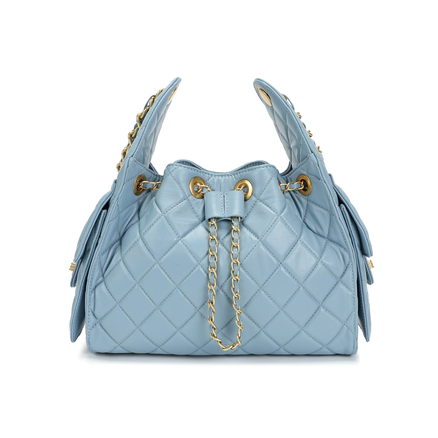 Quilted Sheepskin Leather Shoulder Bag with Chain Strap