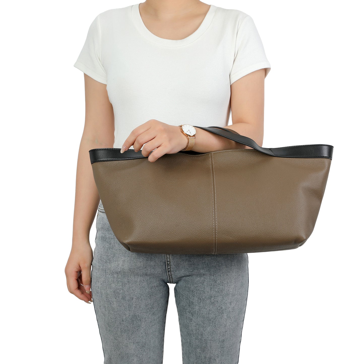 Pebbled Leather Oversized Tote Bag