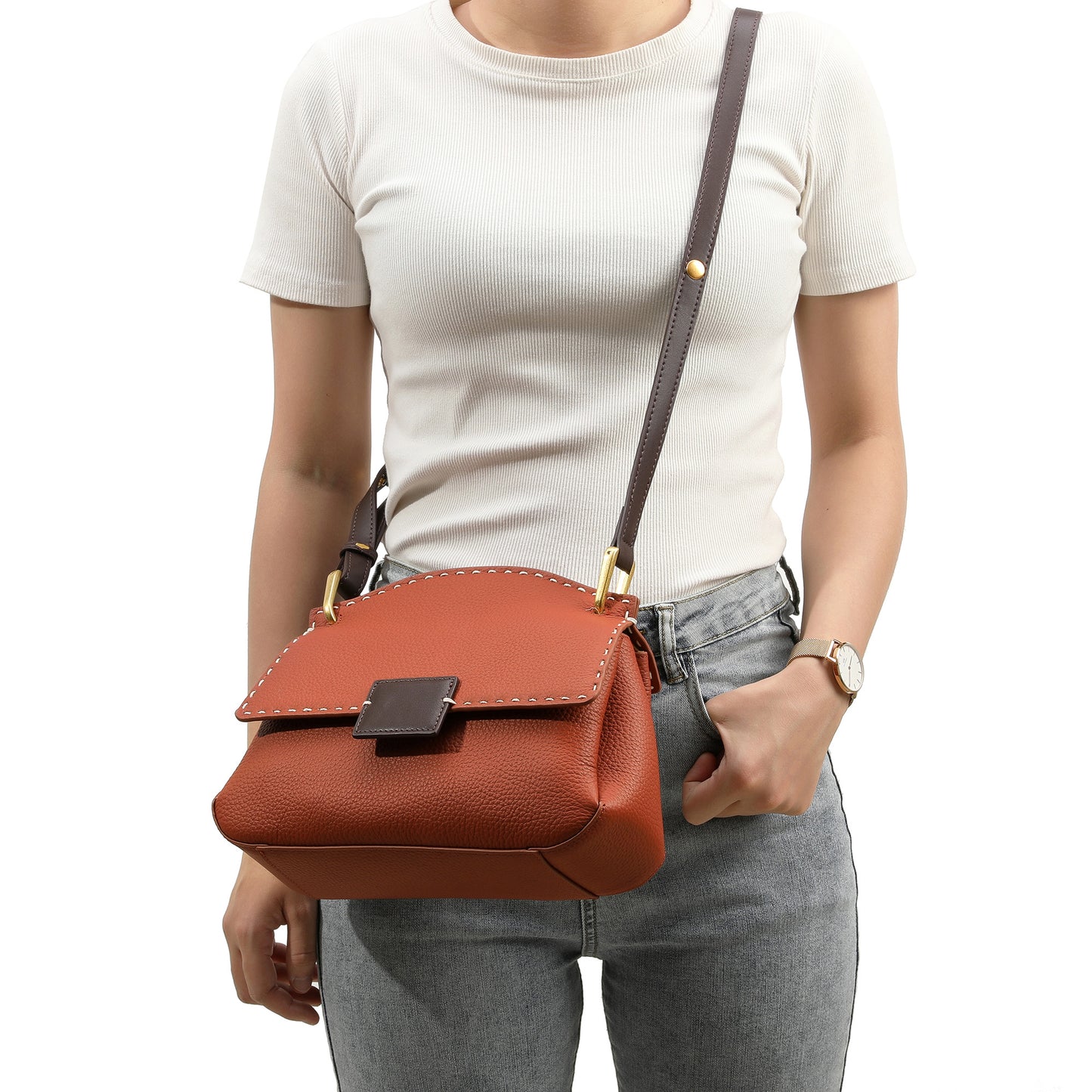 Tiffany & Fred Full-Grain Leather Messenger/Shoulder Bag