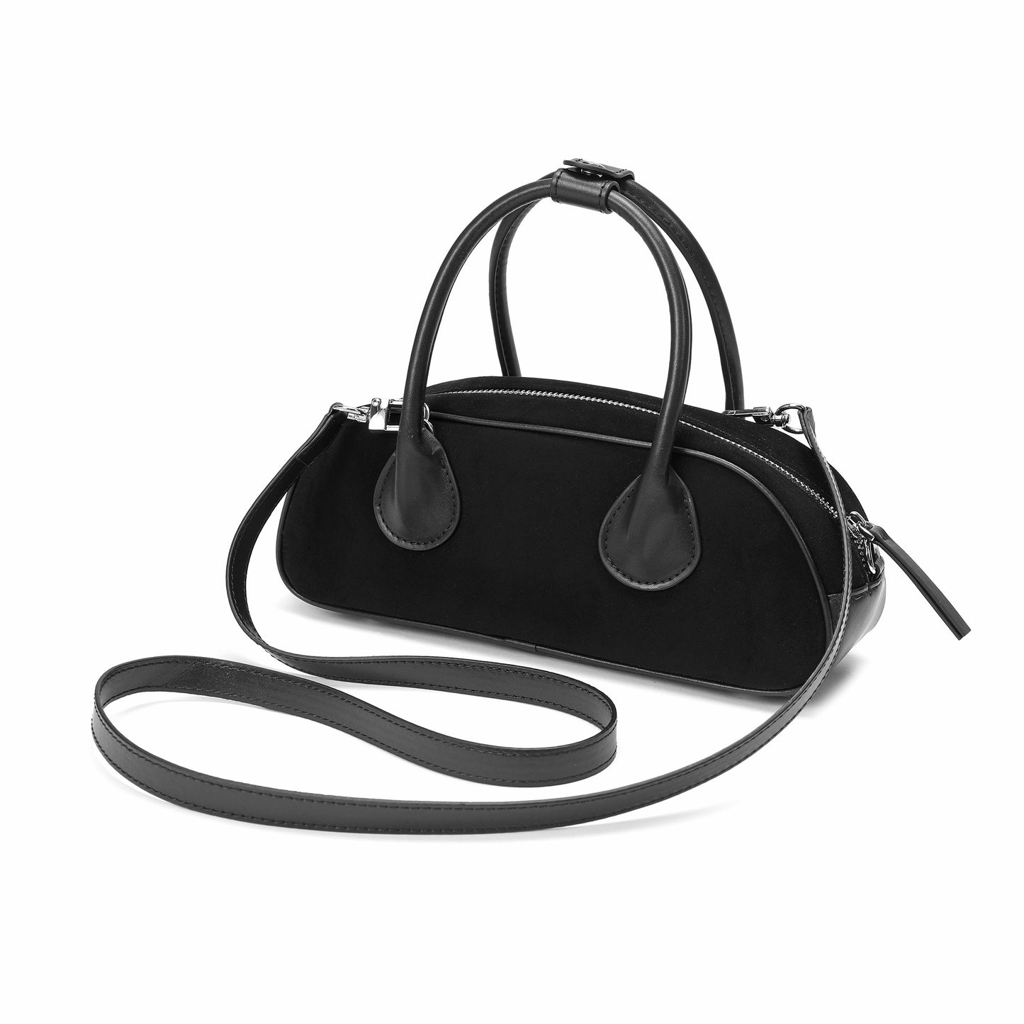 Elegant Suede Mini Handbag with Leather Accents