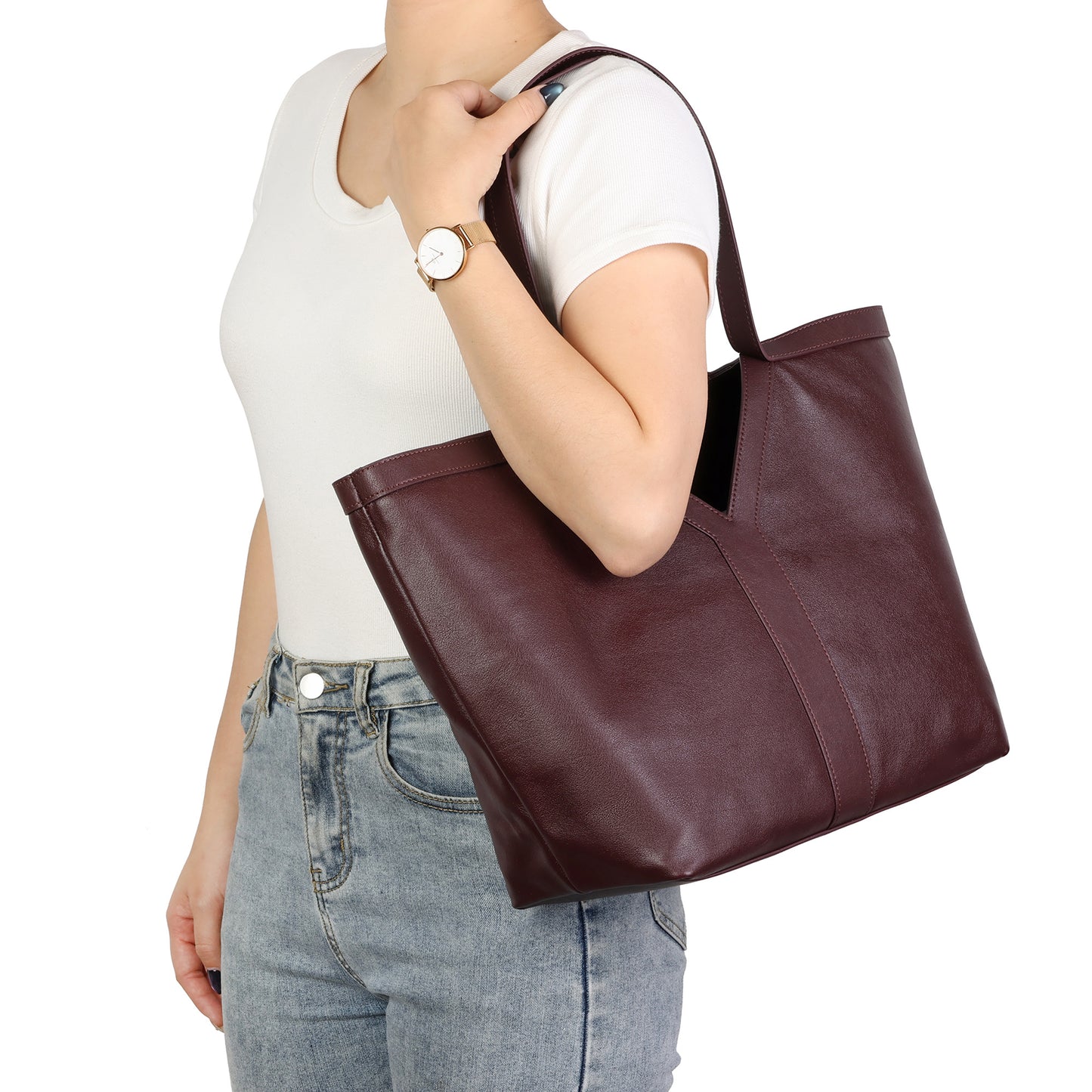 Classic V-Cut Leather Tote