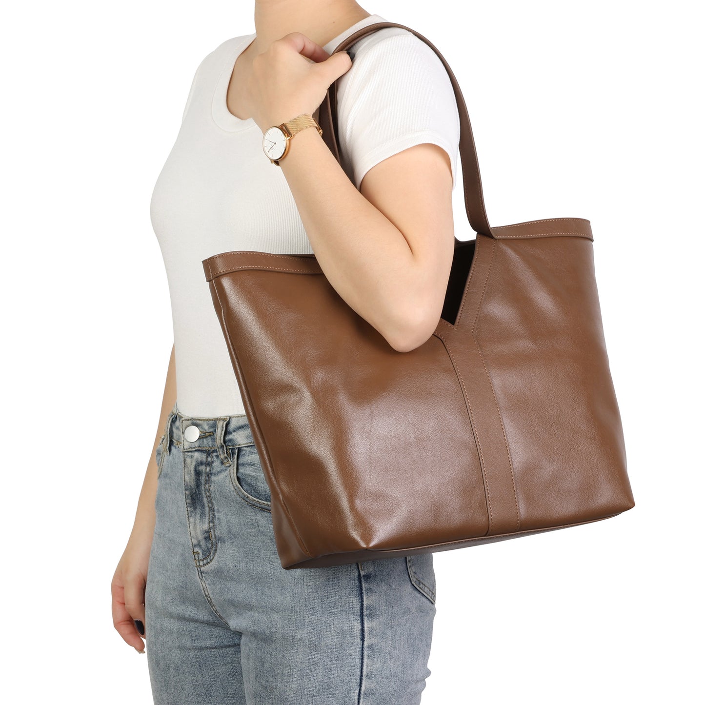 Classic V-Cut Leather Tote