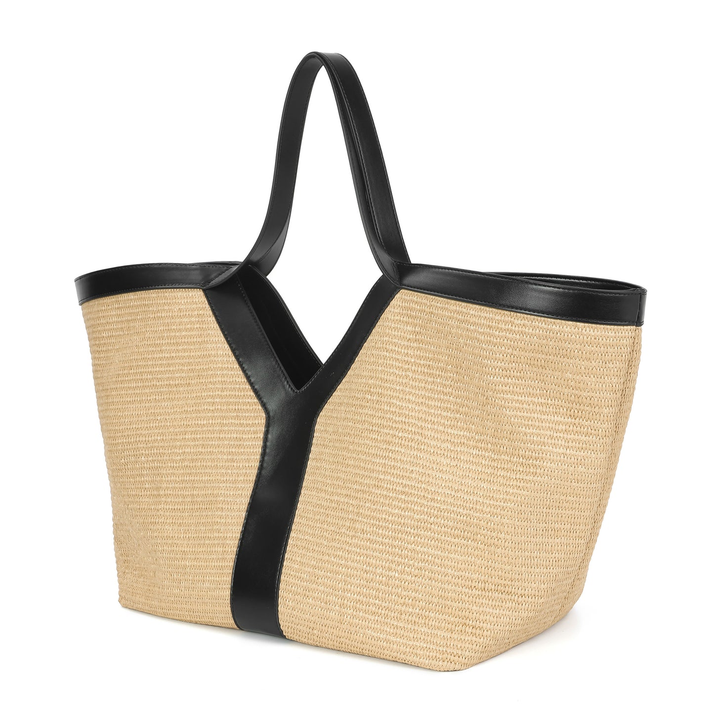 Oversized Raffia Tote with Leather Trim and Removable Pouch