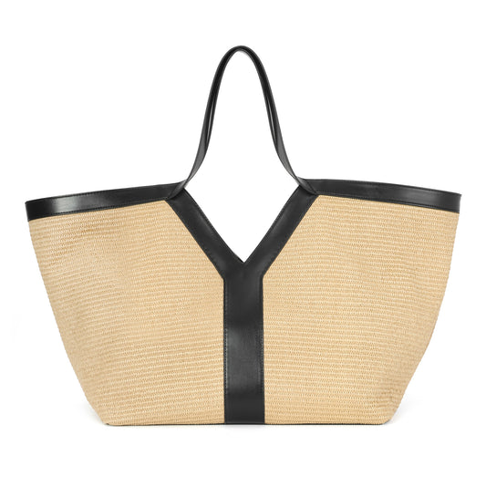 Oversized Raffia Tote with Leather Trim and Removable Pouch