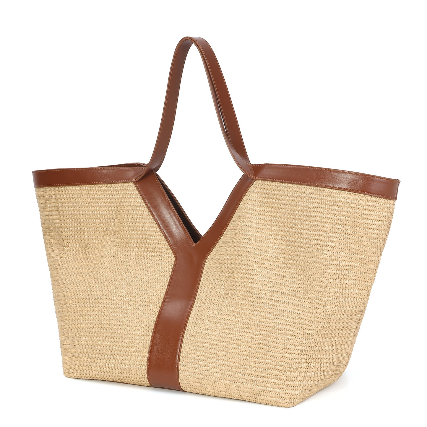 Oversized Raffia Tote with Leather Trim and Removable Pouch