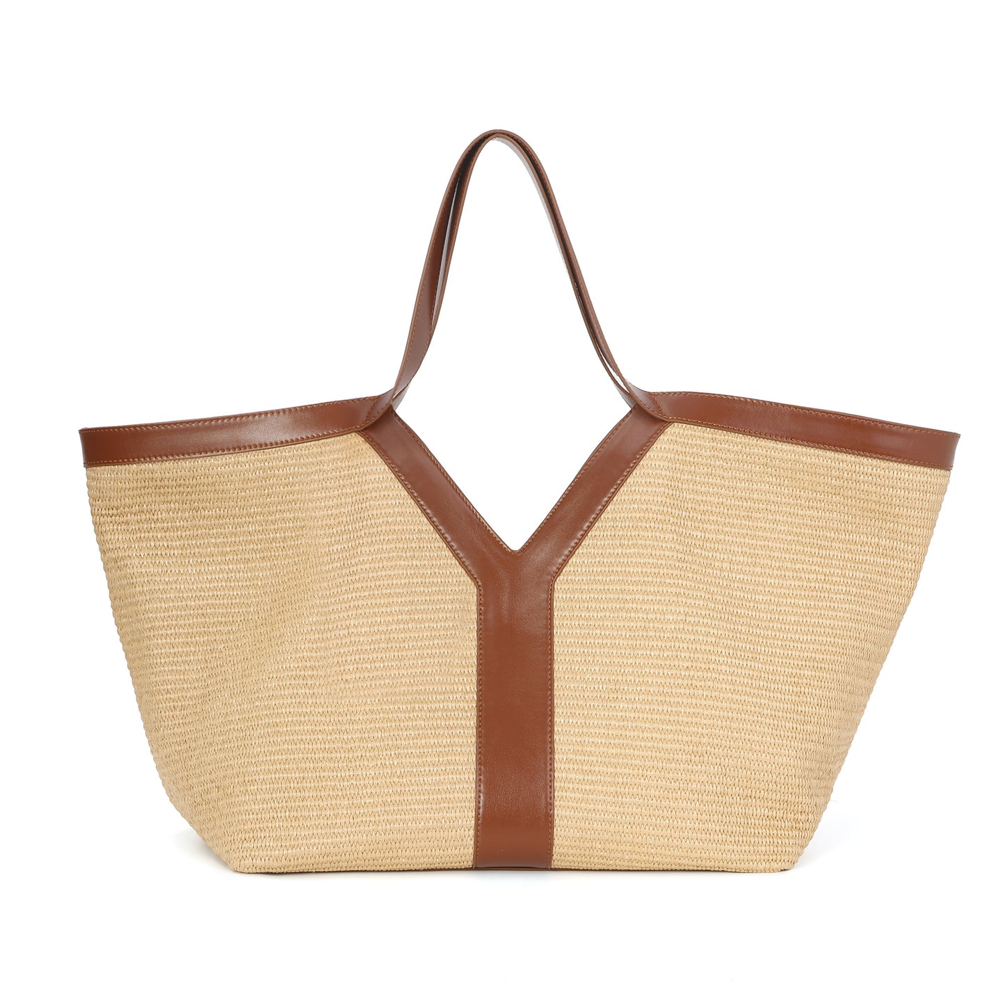 Oversized Raffia Tote with Leather Trim and Removable Pouch