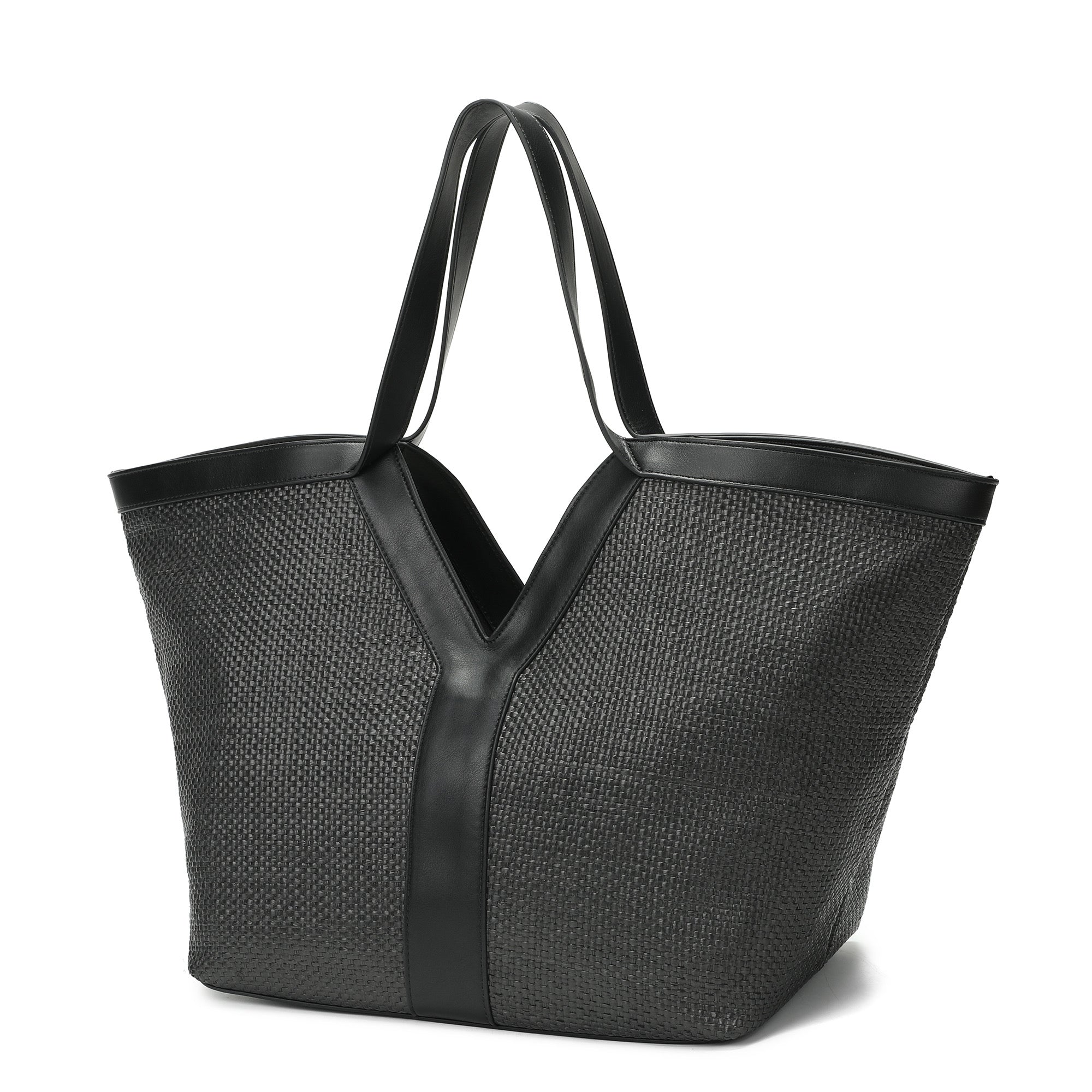 Oversized Raffia Tote with Leather Trim and Removable Pouch