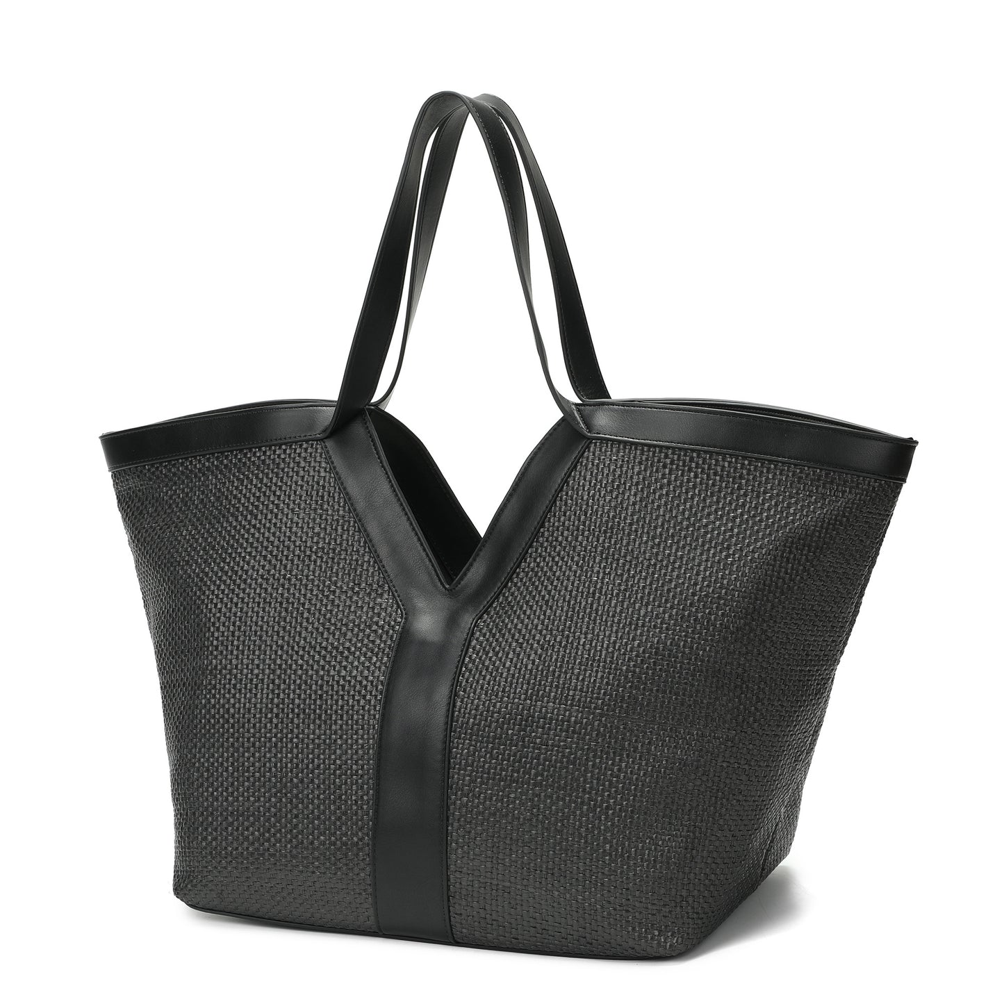 Oversized Raffia Tote with Leather Trim and Removable Pouch