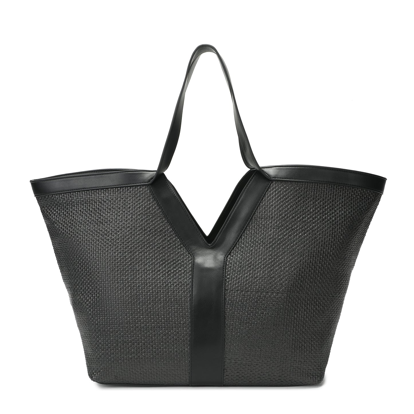 Oversized Raffia Tote with Leather Trim and Removable Pouch