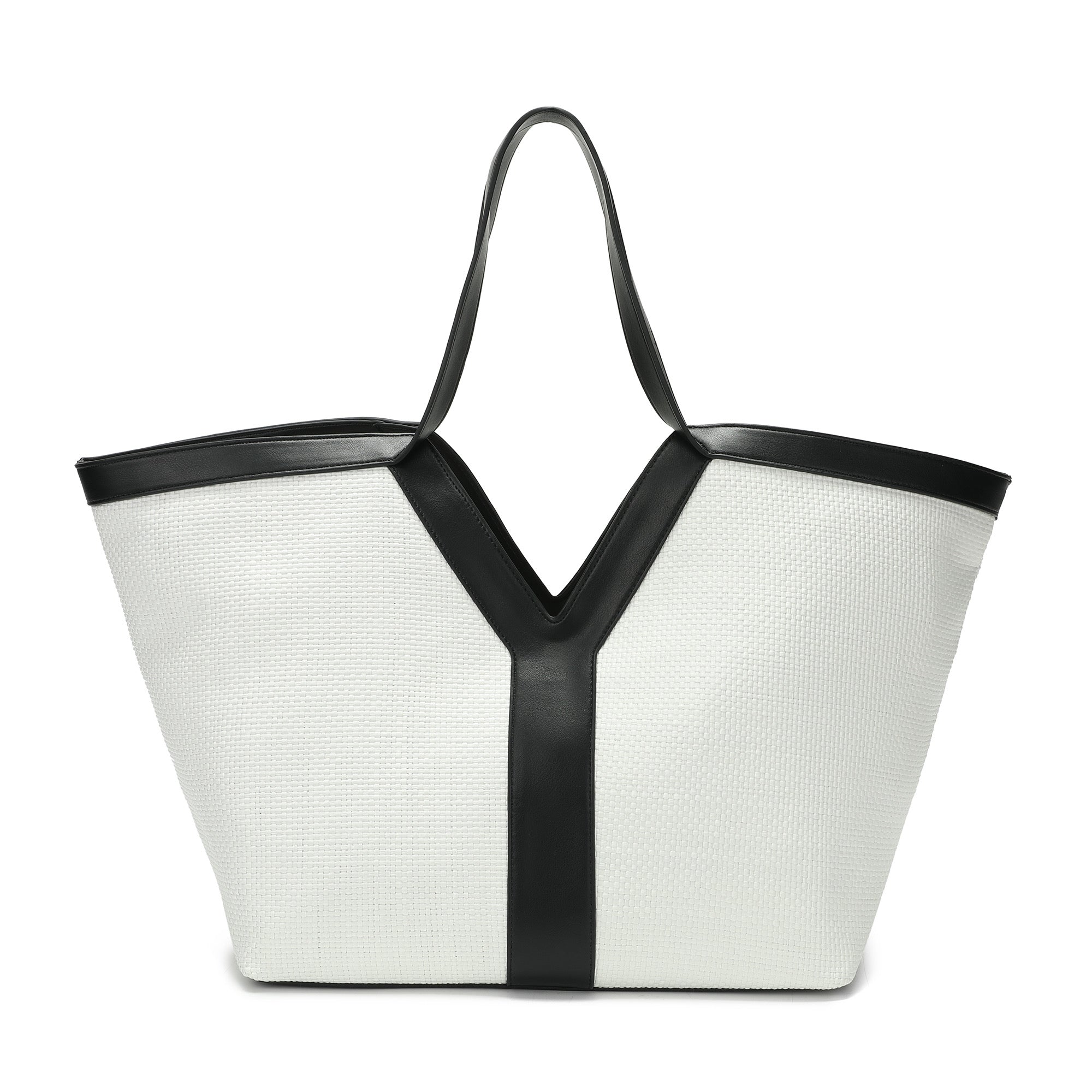Oversized Raffia Tote with Leather Trim and Removable Pouch