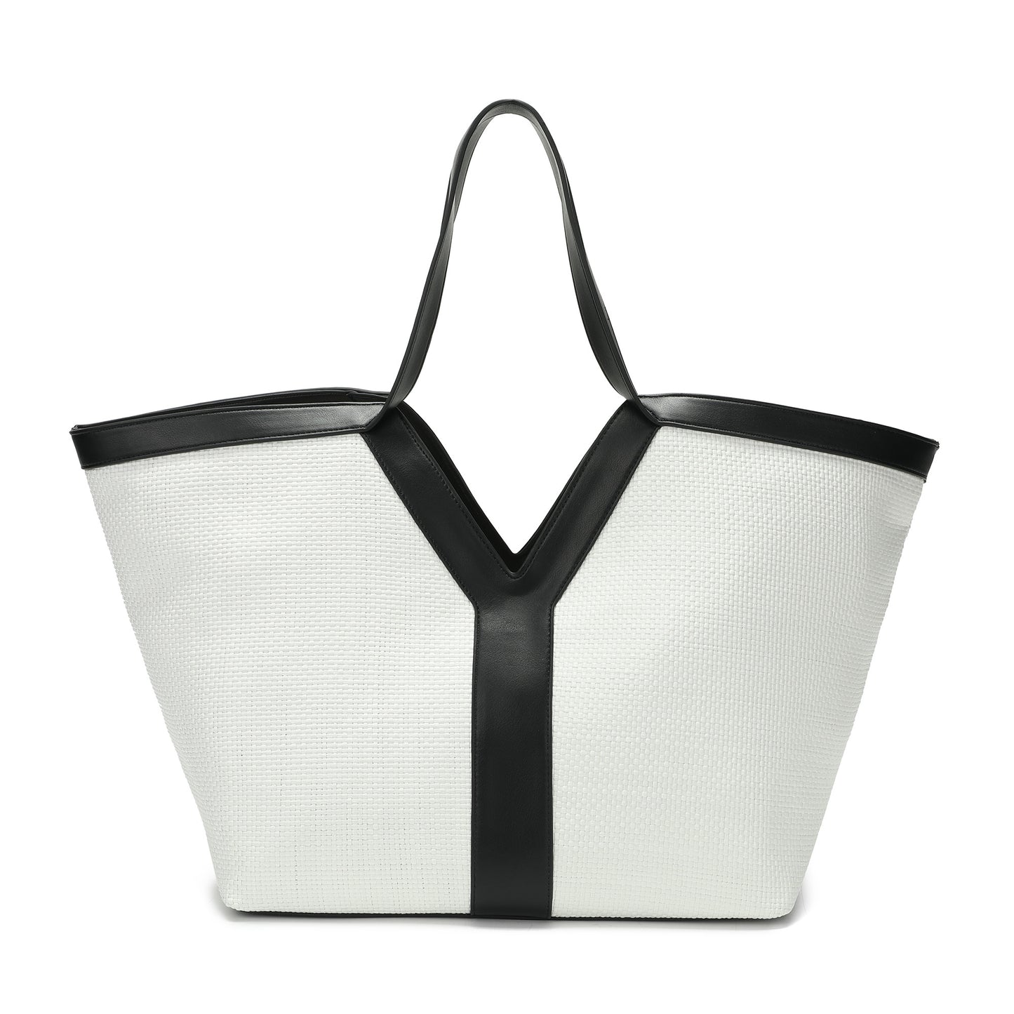 Oversized Raffia Tote with Leather Trim and Removable Pouch