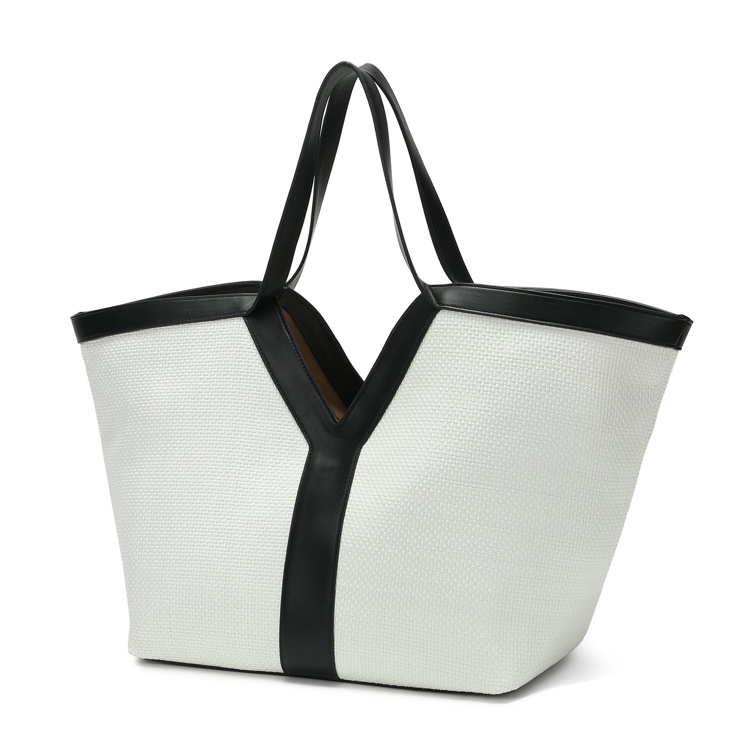 Oversized Raffia Tote with Leather Trim and Removable Pouch