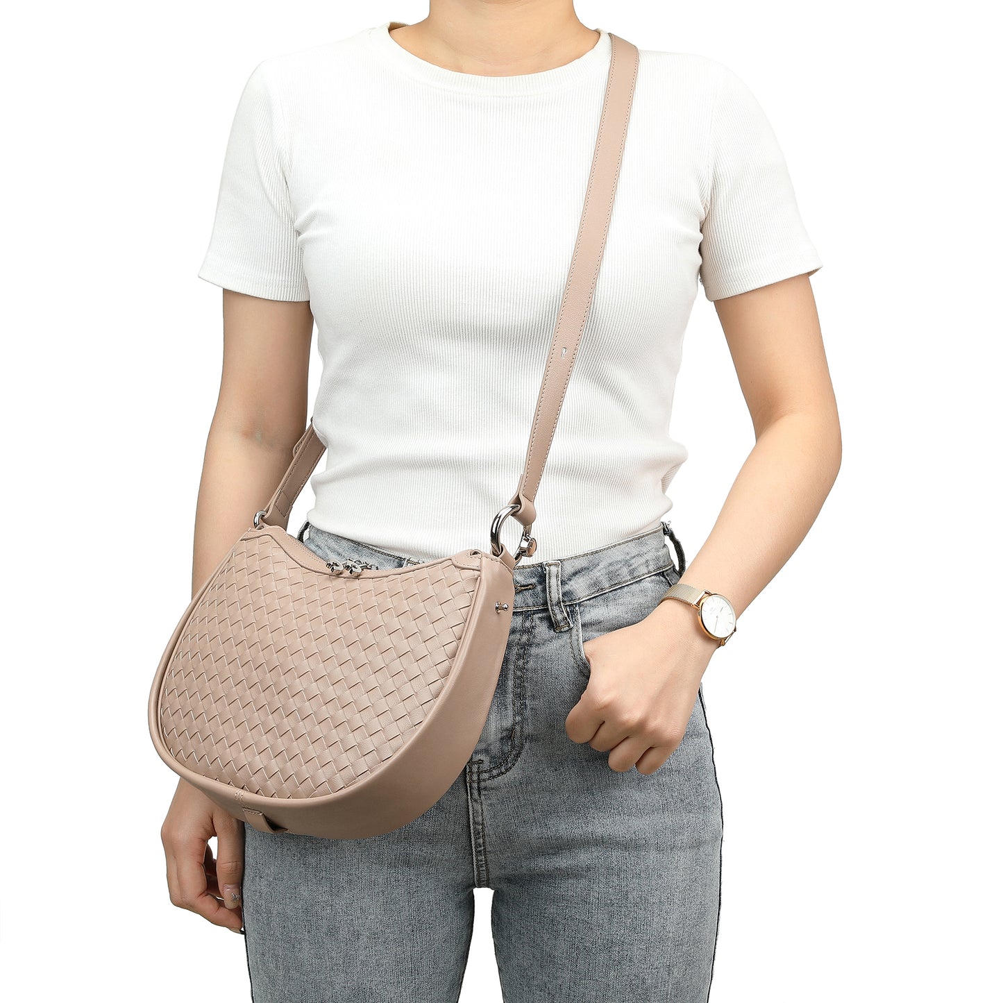 Woven-Leather Shoulder Bag