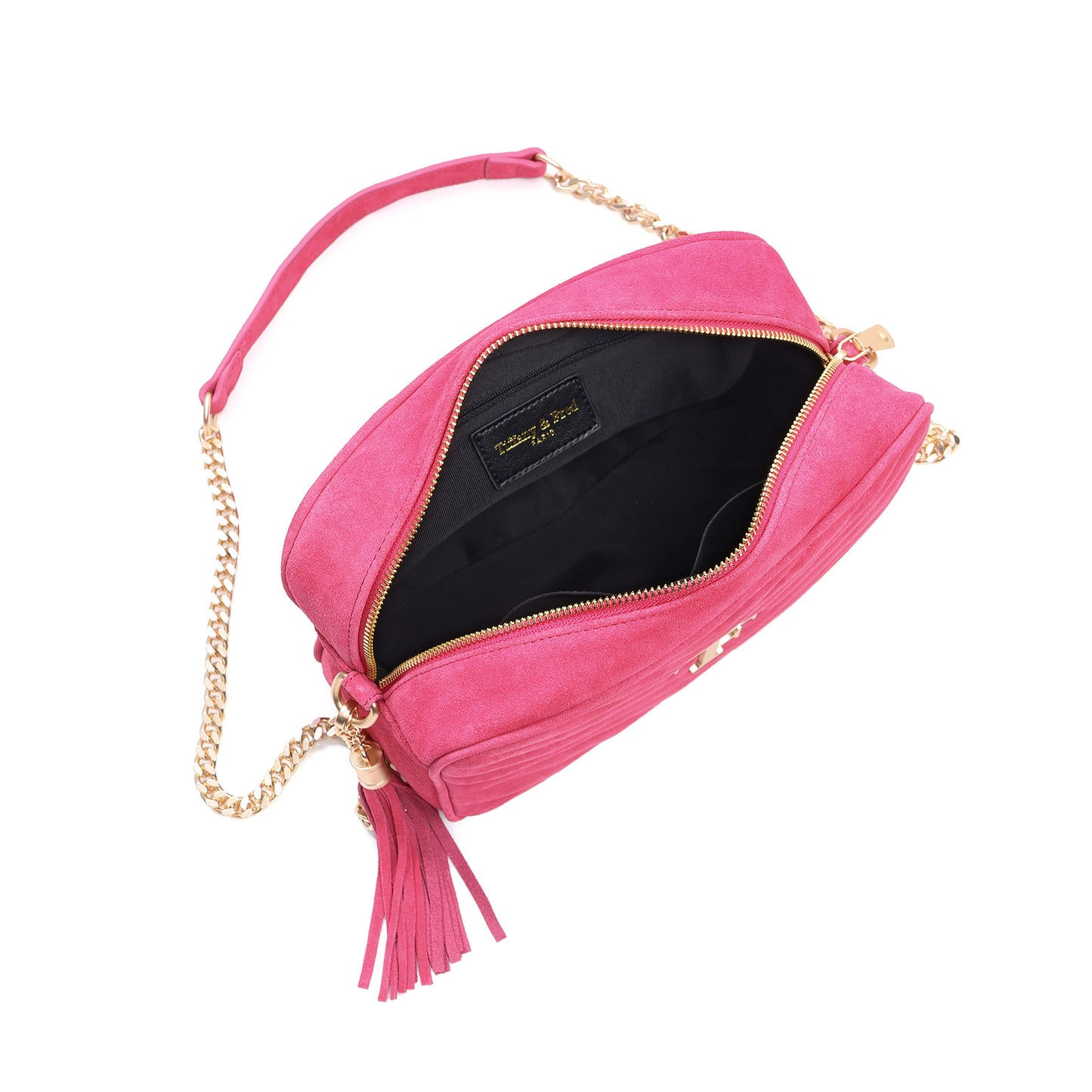Suede Chevron Camera Bag with Chain Strap & Tassel