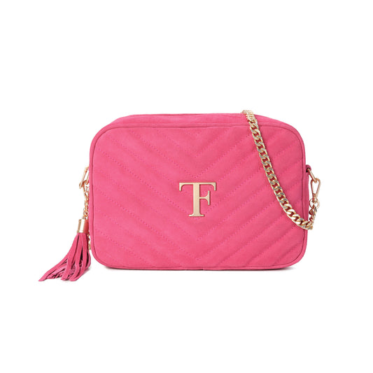 Suede Chevron Camera Bag with Chain Strap & Tassel