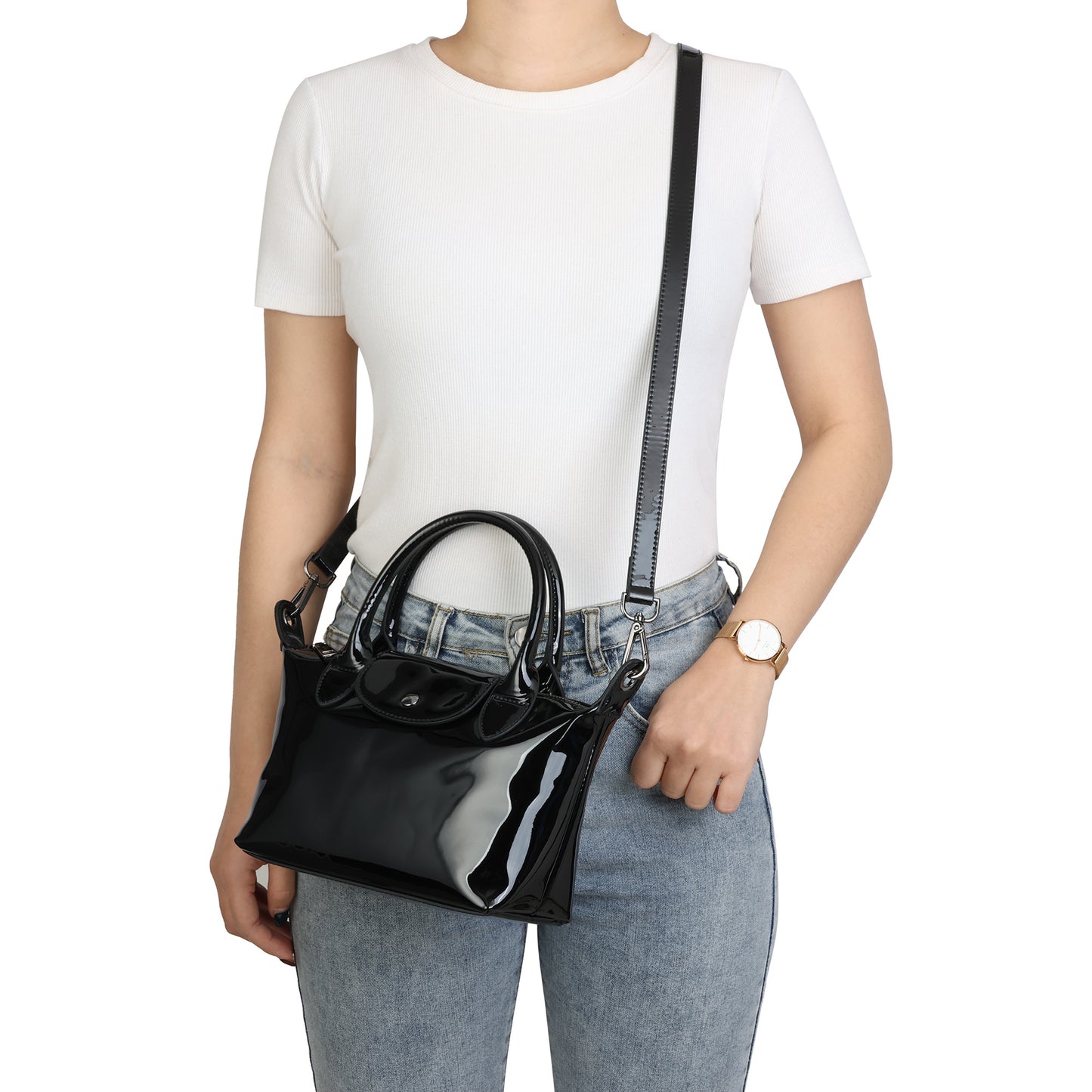 Compact Patent Leather Satchel