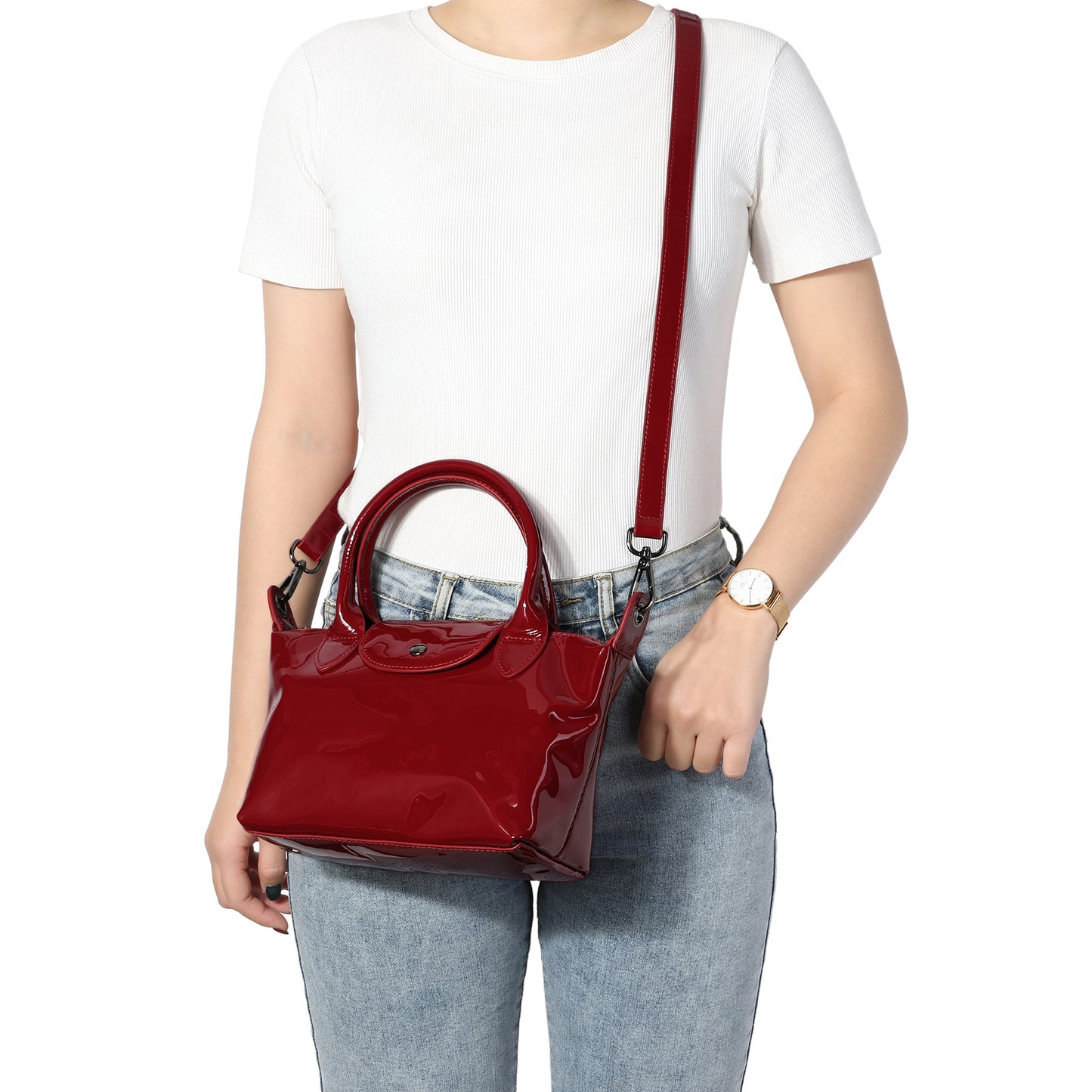 Compact Patent Leather Satchel