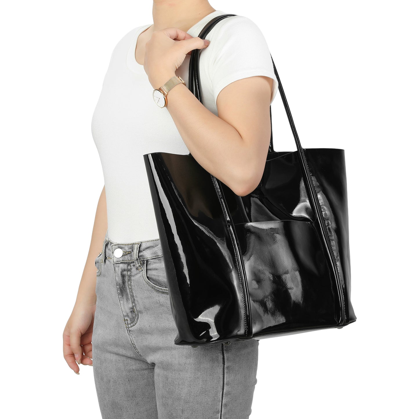 High-Gloss Patent Leather Tote