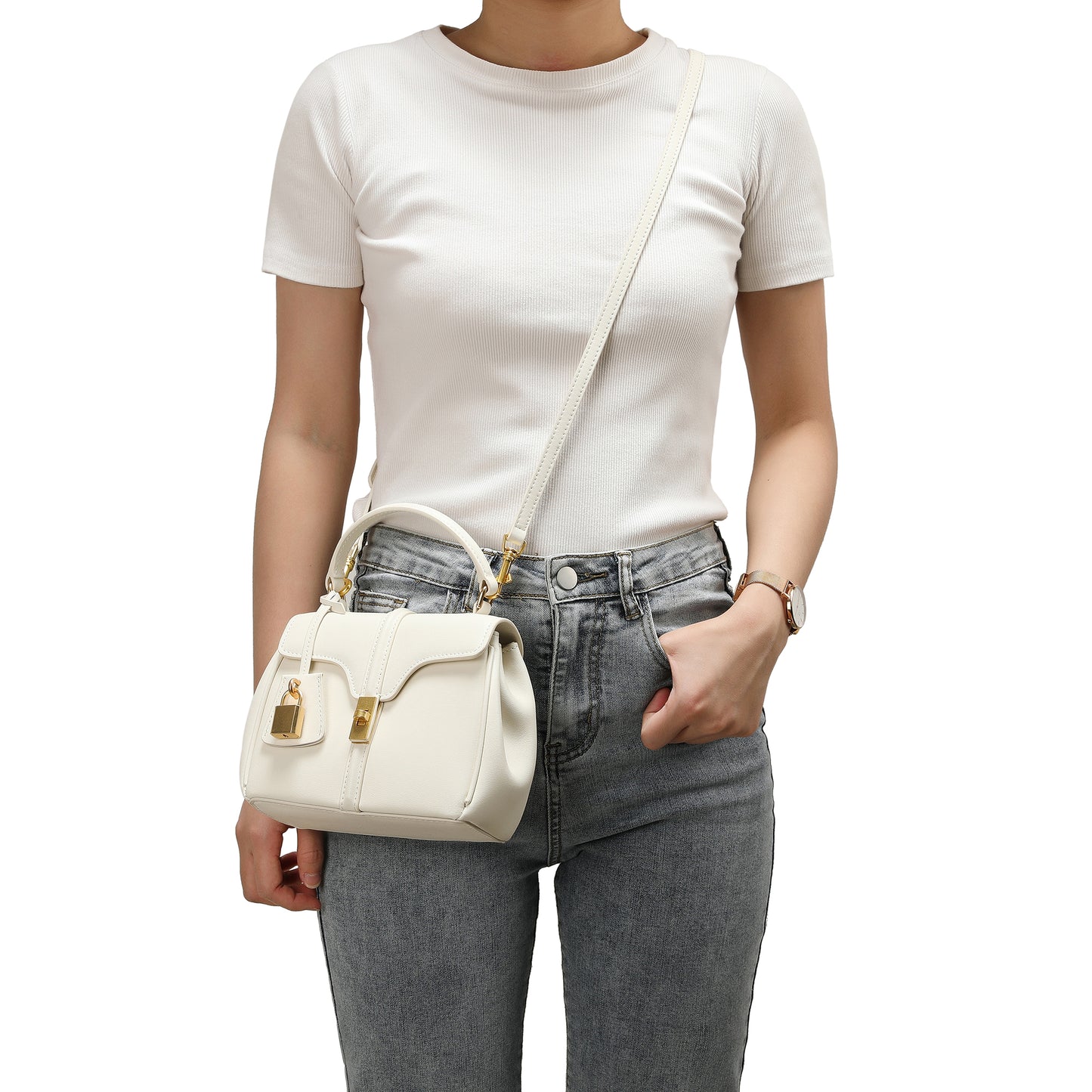 Smooth Leather Top-handle Shoulder Bag