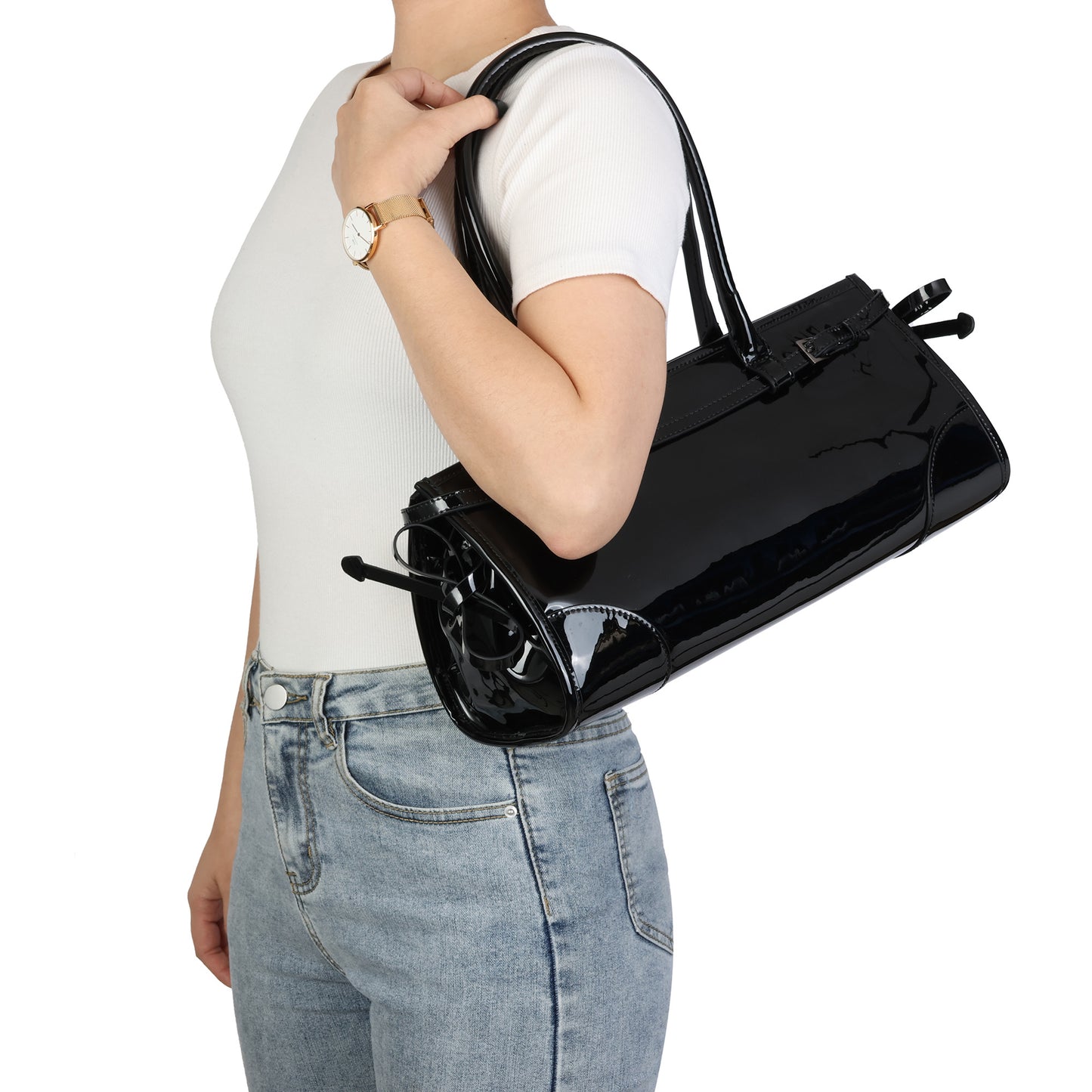 Black Patent Leather Shoulder Bag