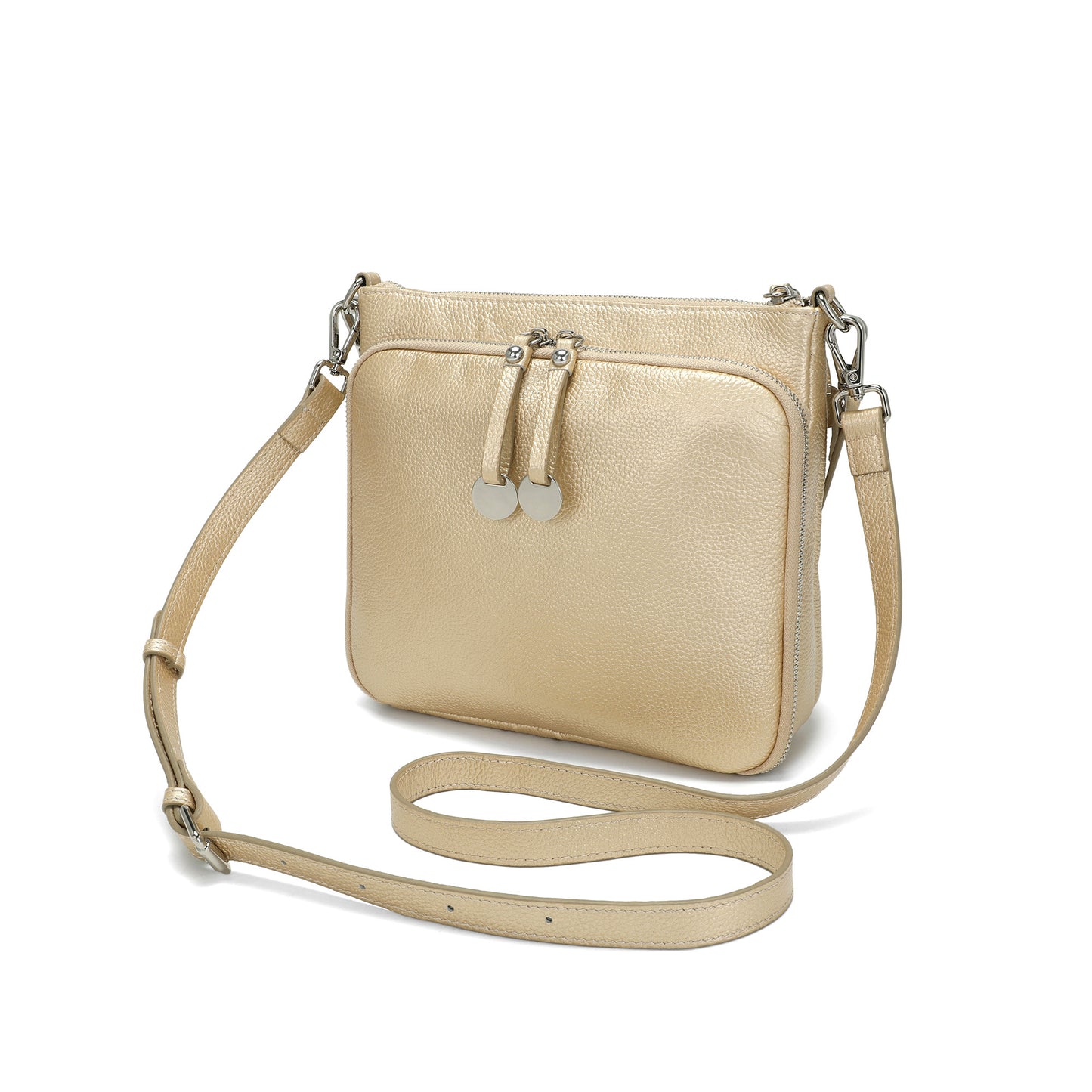 Metallic Leather Double Zip Crossbody Bag